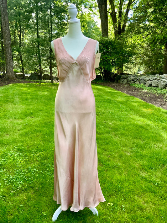 One of a Kind Hand Dyed 1930s Silk Satin Gown | Peach Nude Antique Slip Dress-30CE