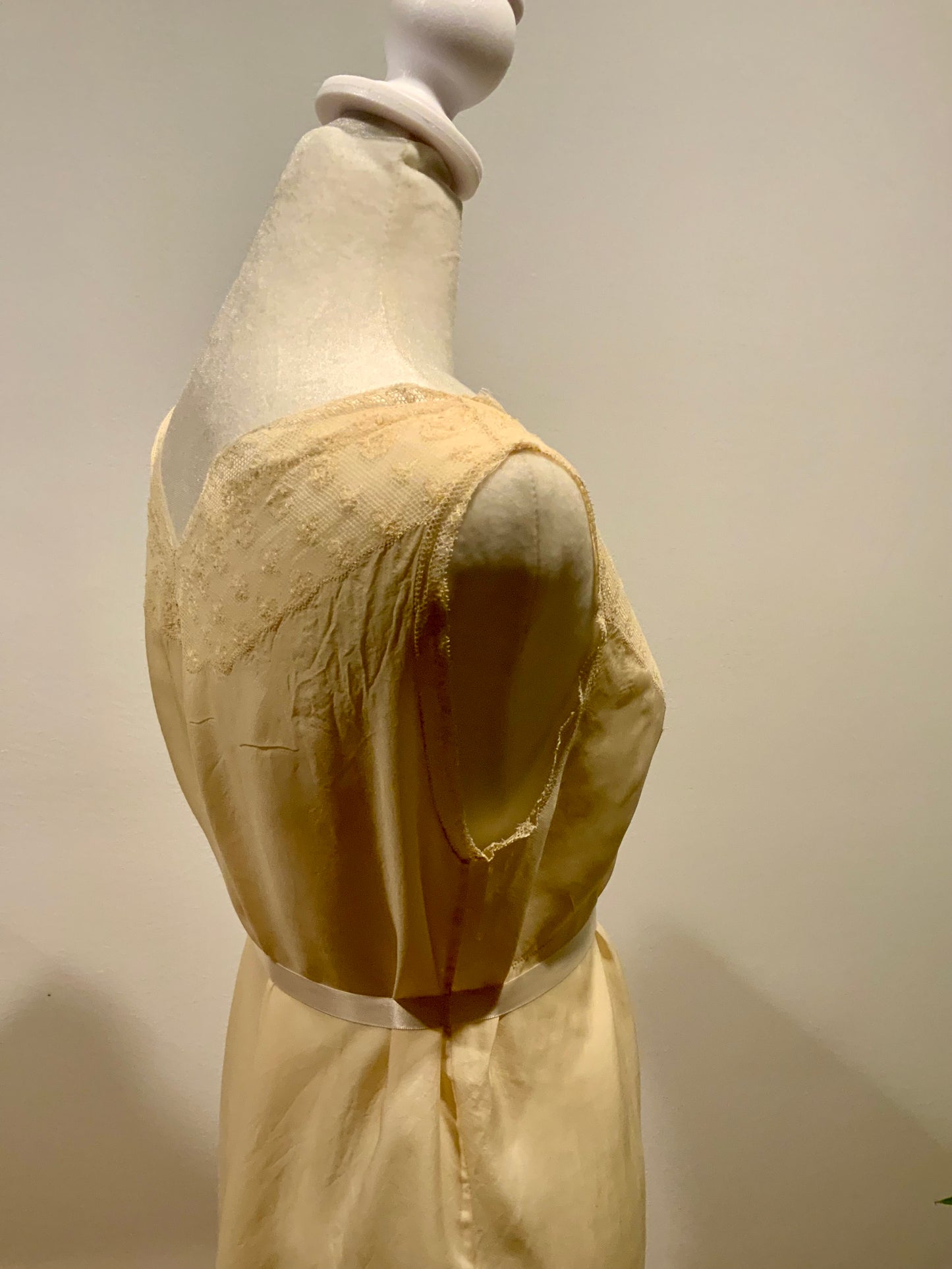 1920s–30s Pure Silk Lace Bias Cut Bridal Nightgown | Antique Monogrammed Trousseau Dress-20AV