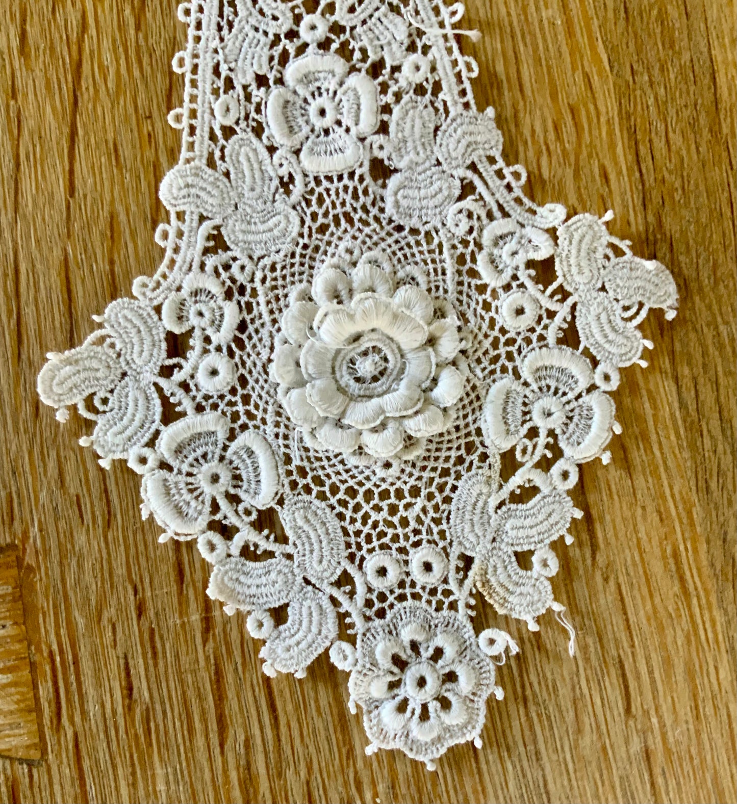 Antique Lace Shoulder Accent with Rosette – Edwardian Lace Appliqué, Asymmetrical Couture Piece