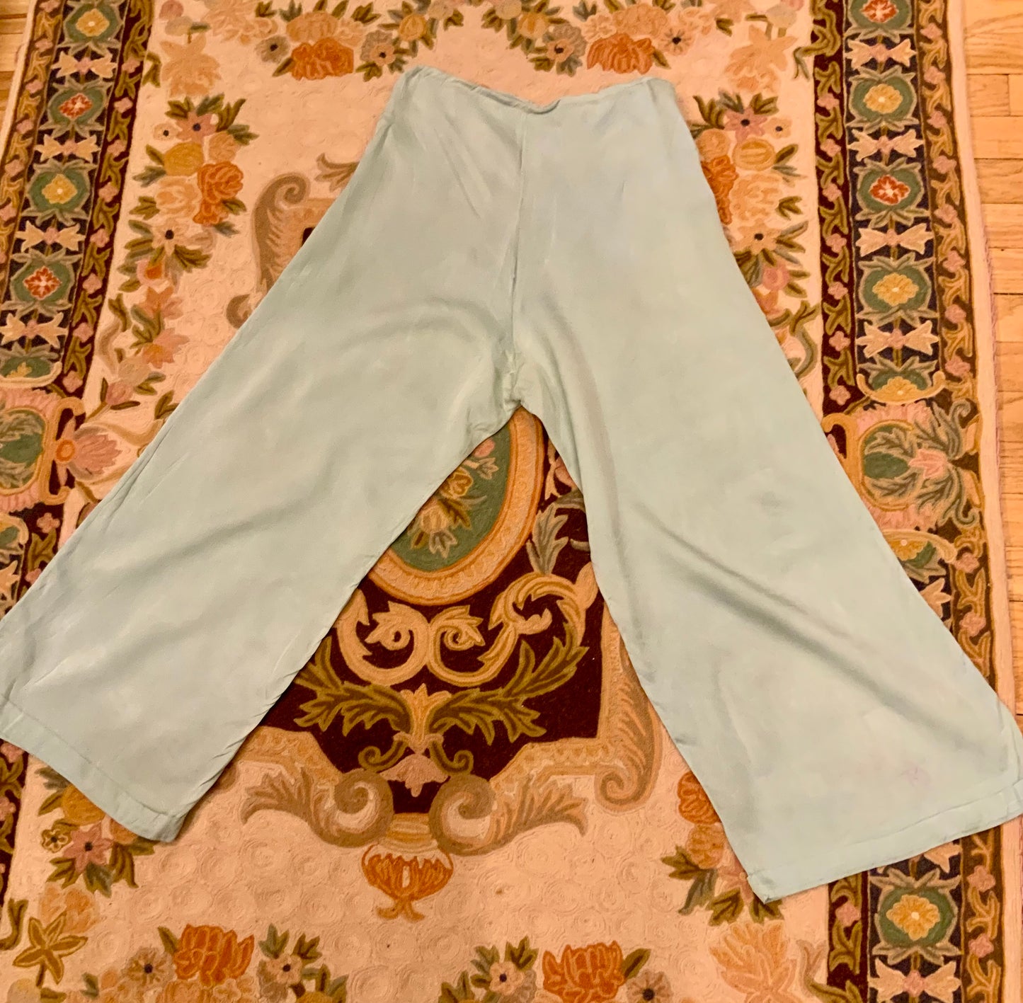 1930s Silk Pajama Pants – Pale Jade Vintage Lounge Trousers - 30AX