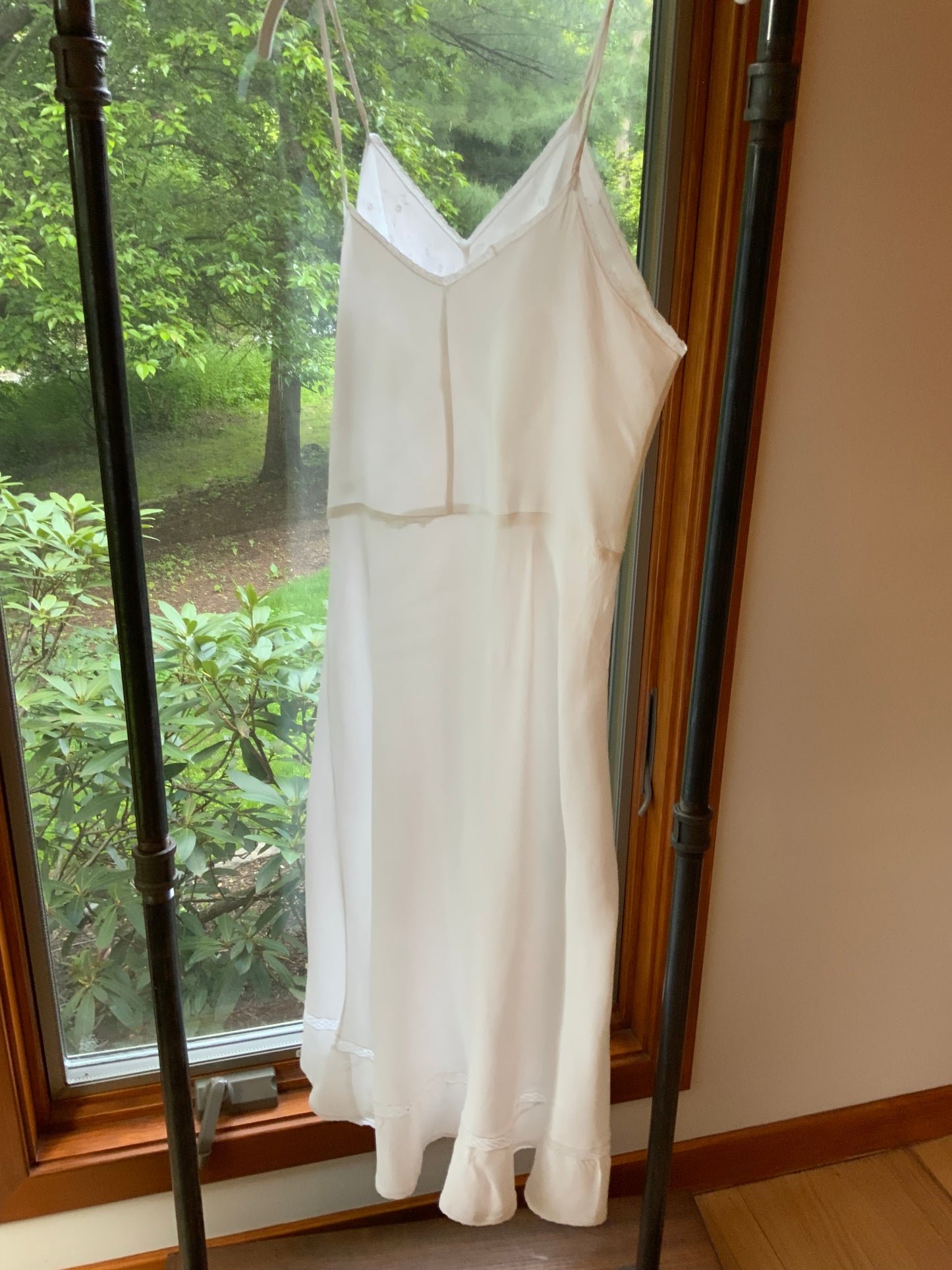 1930s White Satin Nightgown. Embroidered Bias Cut Slip Dress. Bridal Lingerie Gown .30CQ