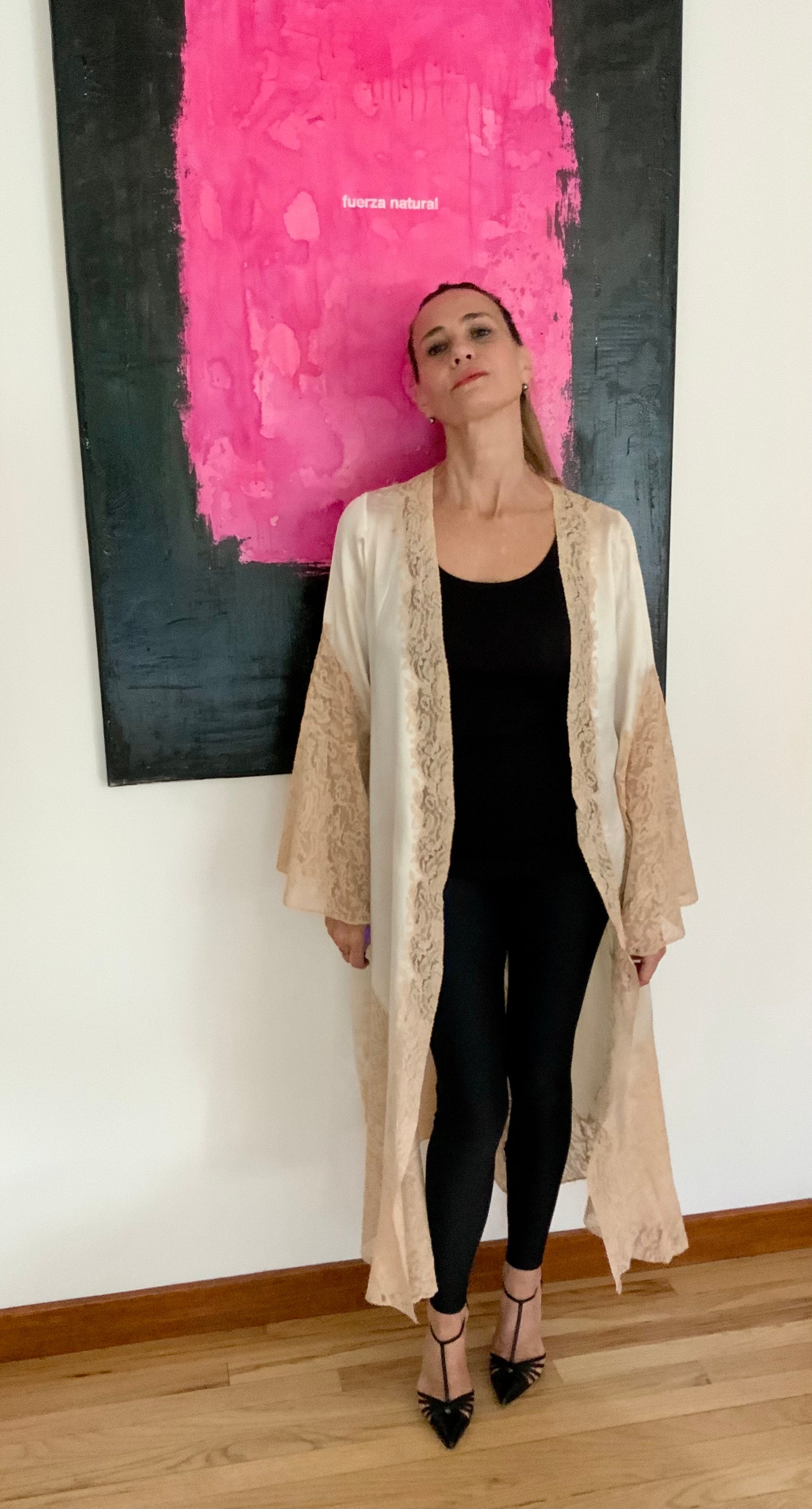 1930s Pure Silk & Lace Robe – Ivory Antique Peignoir with Hand – Luxury Vintage - 30AR