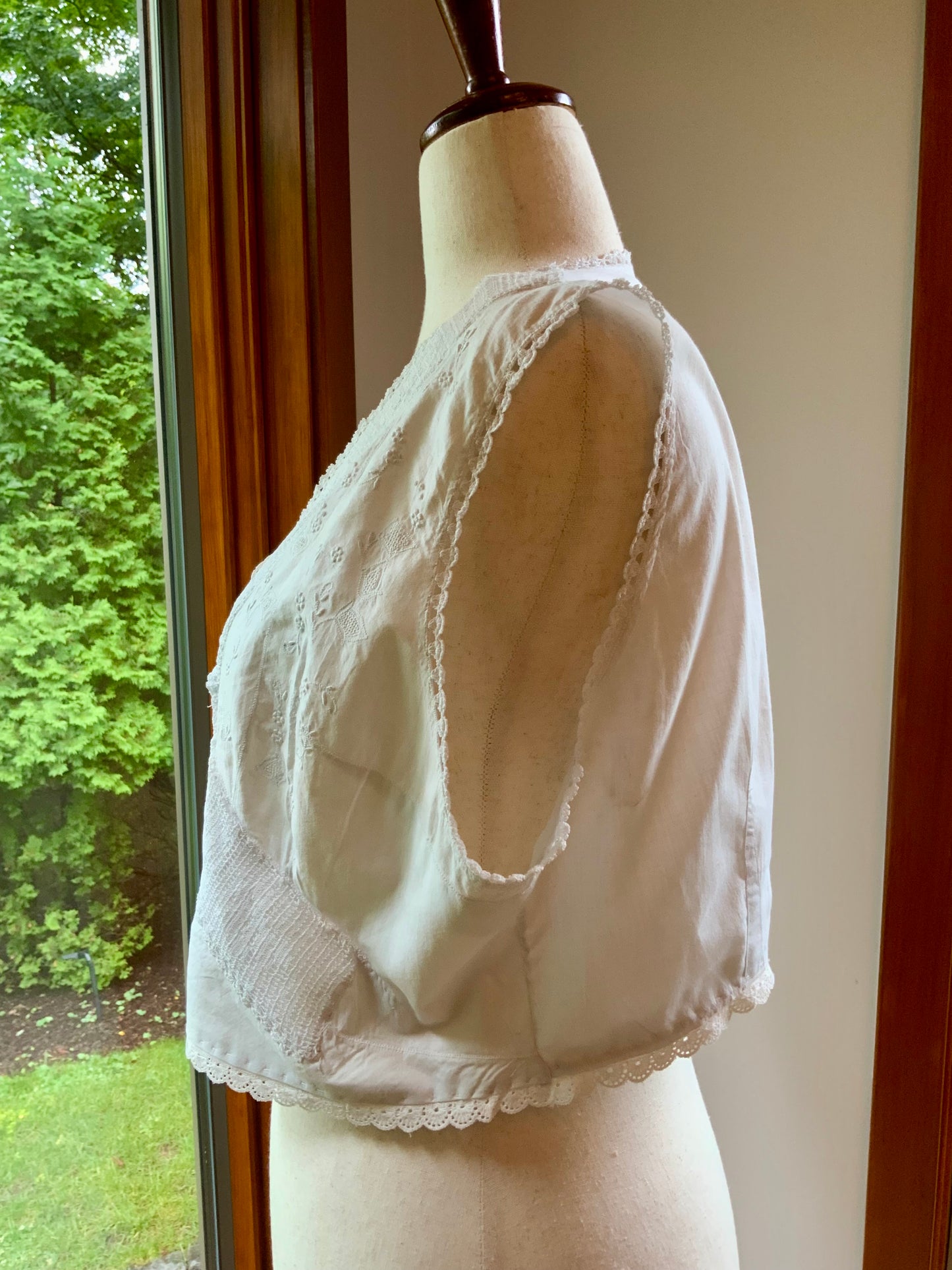 Antique Edwardian Corset Cover | Whitework Embroidery & Handmade Filet Crochet| XL-ED84