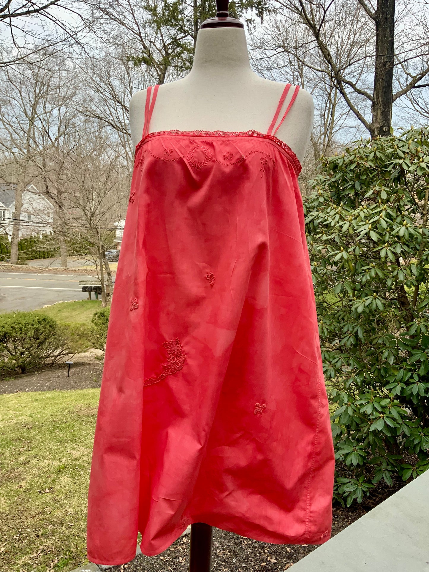 Edwardian Hand-Dyed Cotton Slip Dress | Restored Antique Lingerie with Appliqué Details | ED79