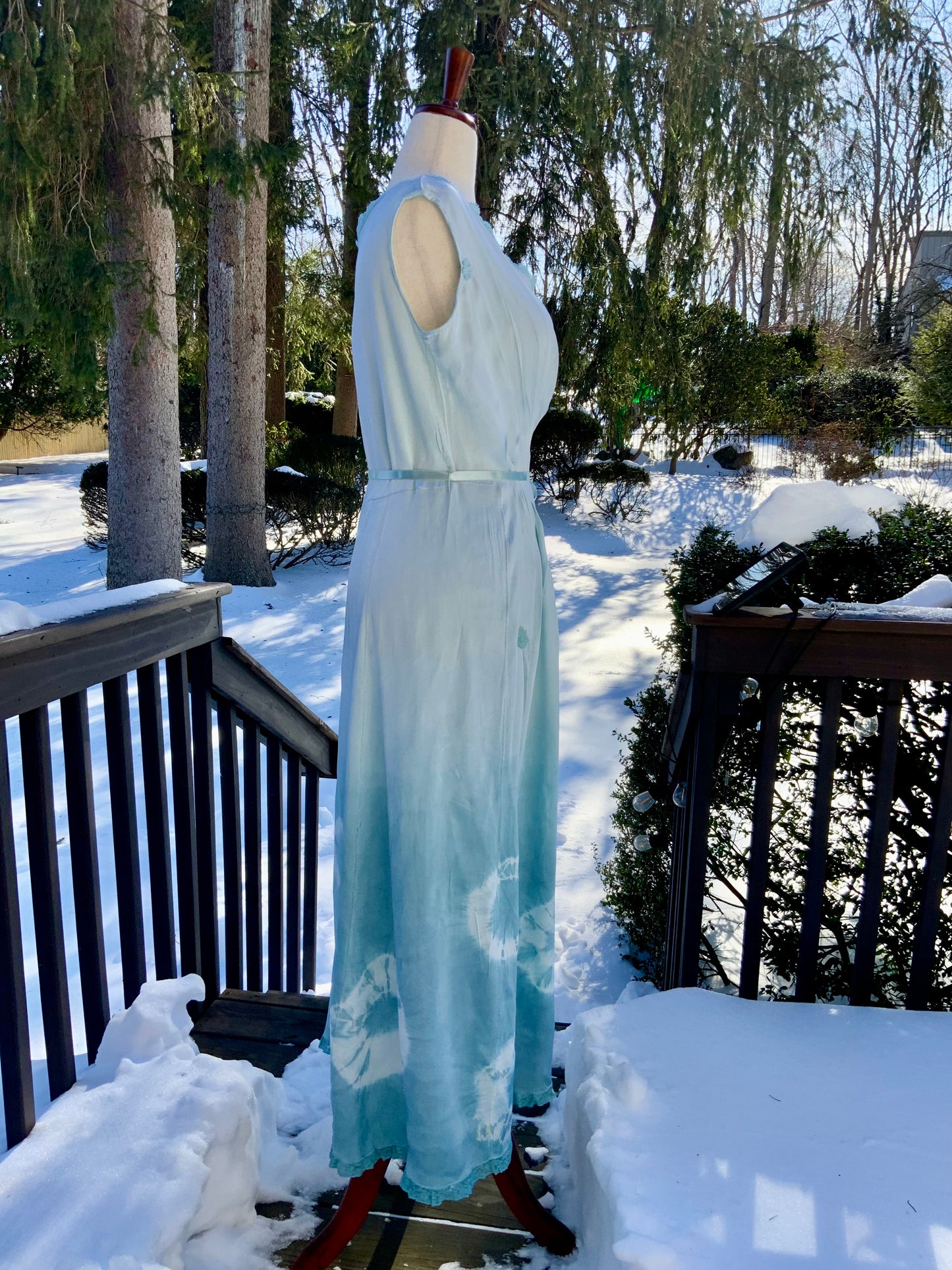 Antique 1930s Silk Chiffon Lingerie Gown – Hand Dyed Aqua -30BE