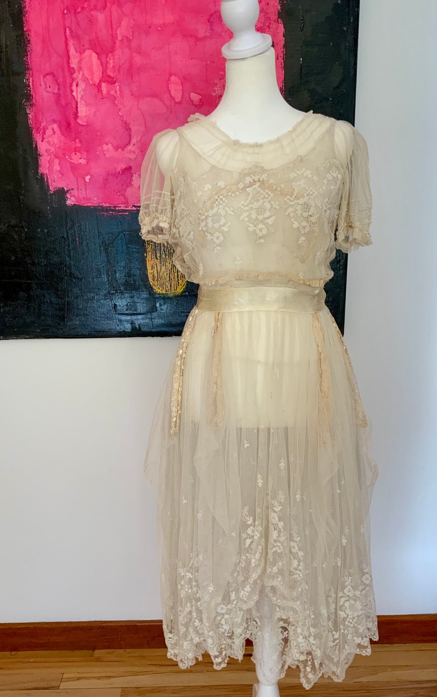 Antique Tulle Dress -Filet Lace – Early 1900s – ED40