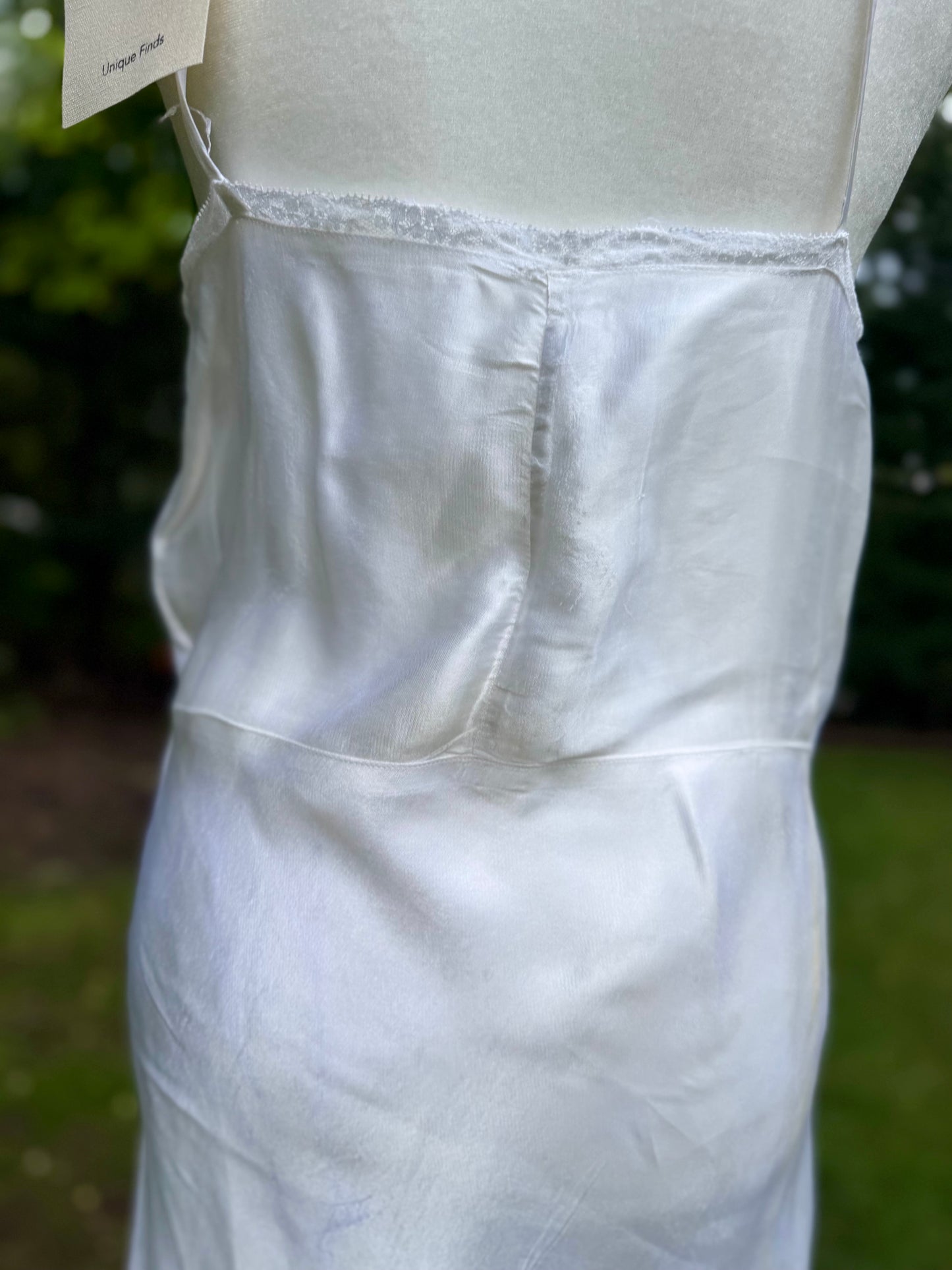 1930s White Pure Rayon Bias Cut Slip Dress with Lace Bodice.30CH