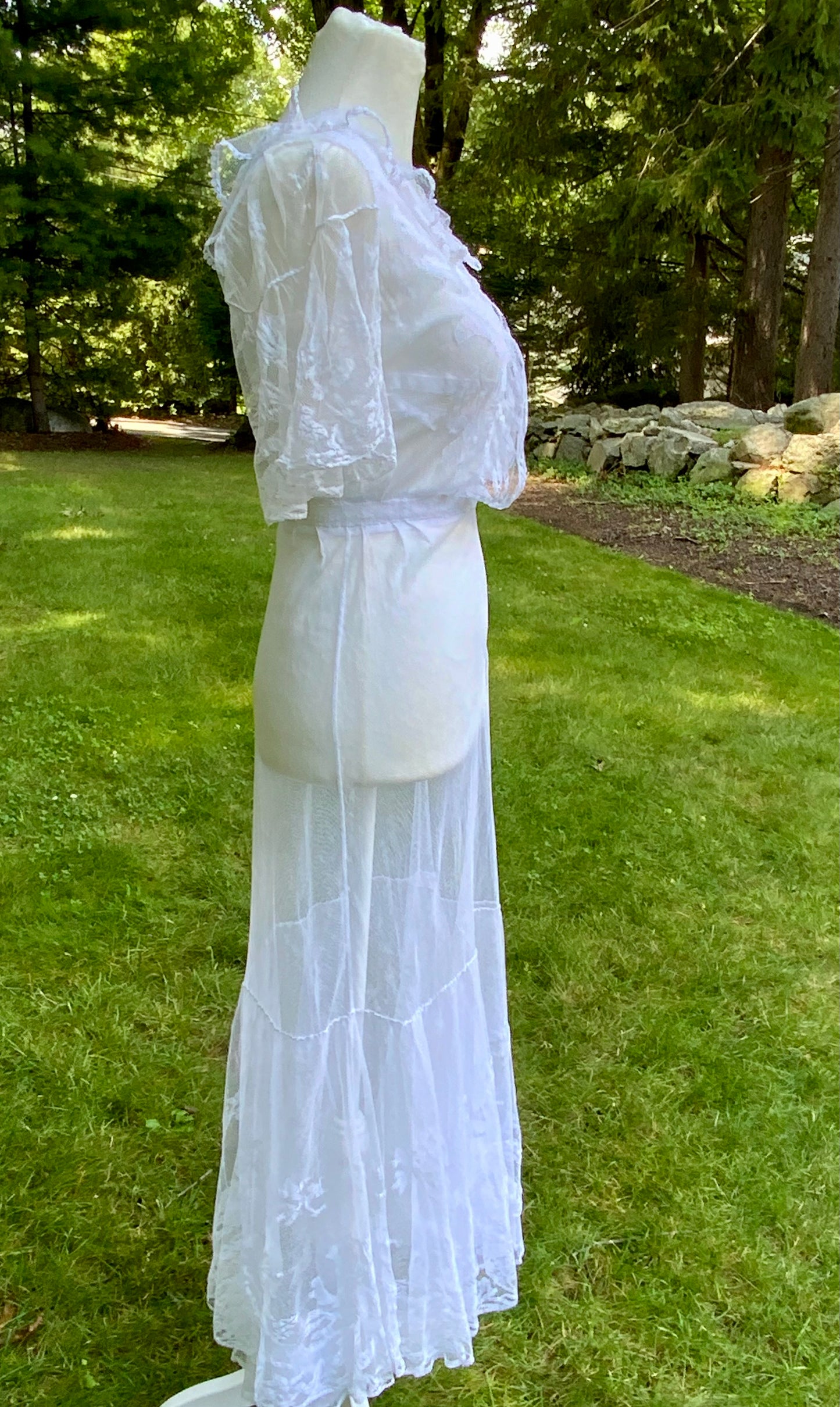 1930s Sheer White Tulle Lace Dress Vintage Bridal Dress Romantic Wedding Dress Floral Tulle Gown Ethereal Dress- Iconic -30DN