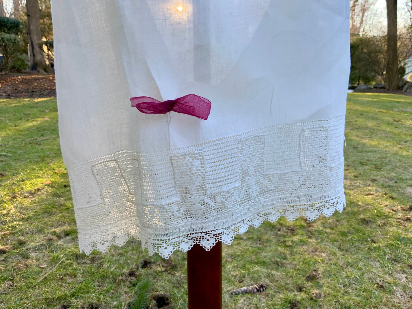 Antique Edwardian Cotton Bloomers c.1905–1915 | Filet Lace Ribbon Hem | Hand Monogram “AB” | Split Drawers Lingerie-ED69