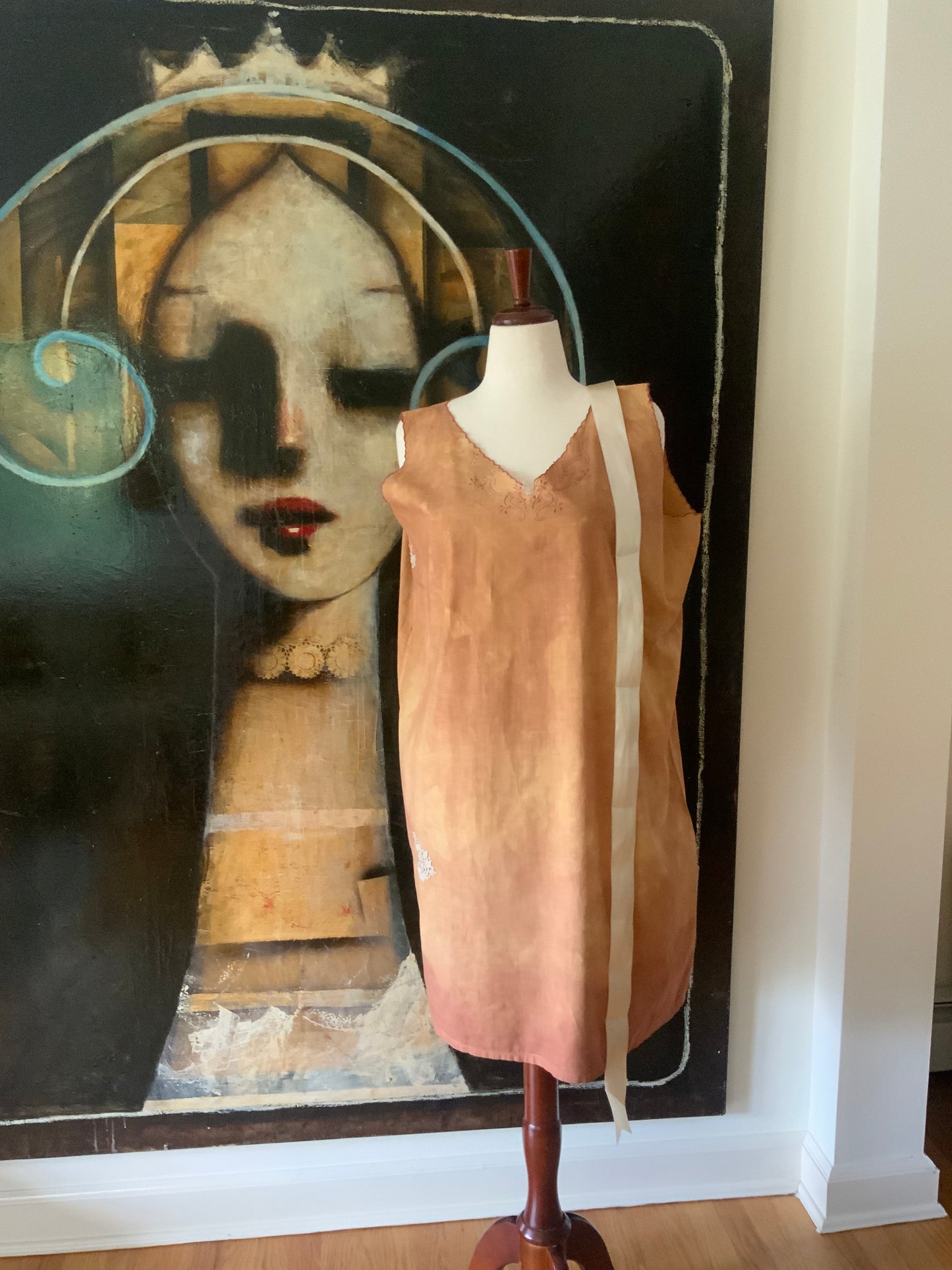 Antique Cotton Nightgown Purple Embroidery - 1910 - ED7