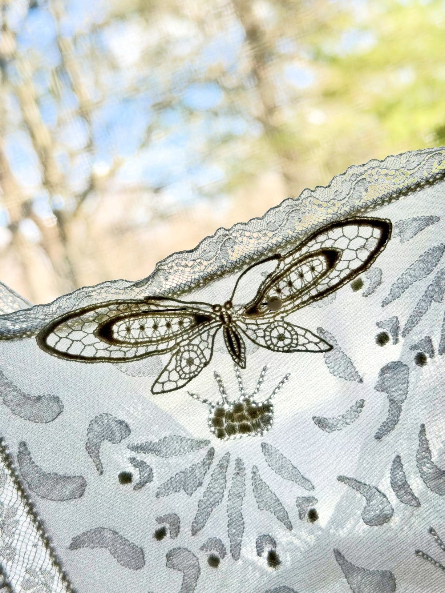 1930s Chiffon Lingerie Dress — Antique Ivory Embroidered Boudoir Gown with Butterfly Motif-30BE