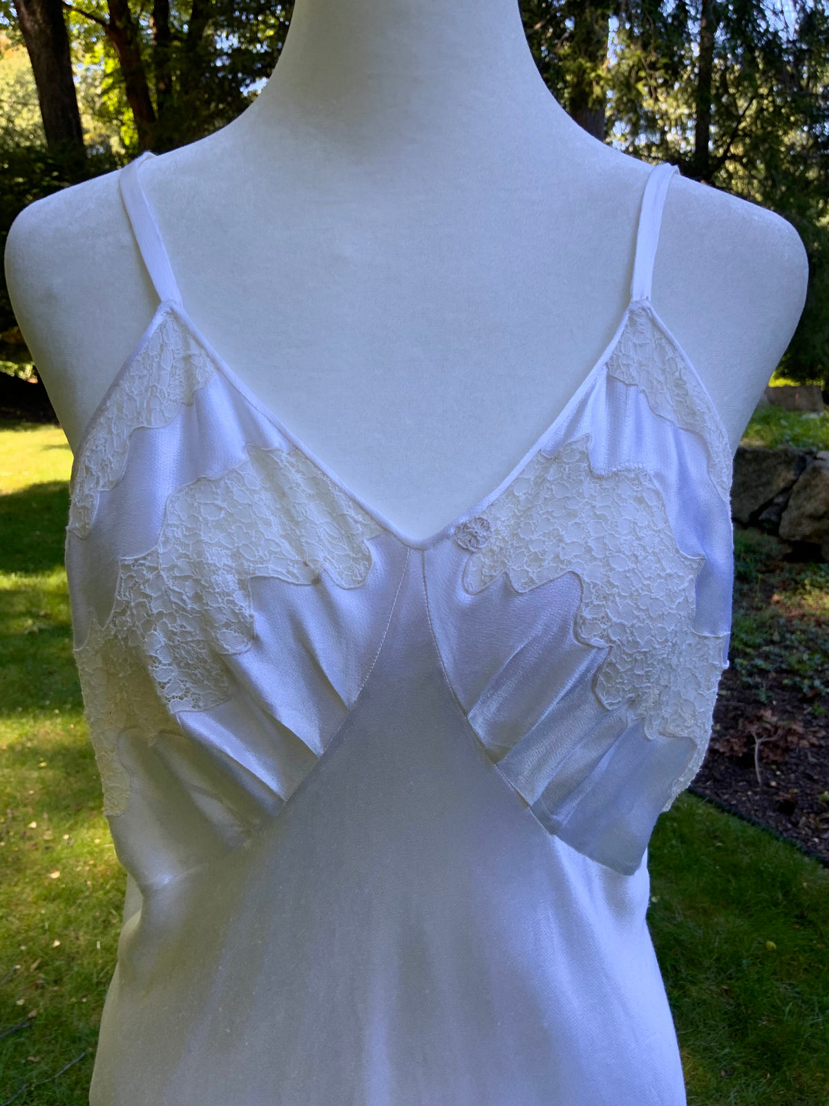1930s Ivory Satin Bias Cut Slip Dress.40BY