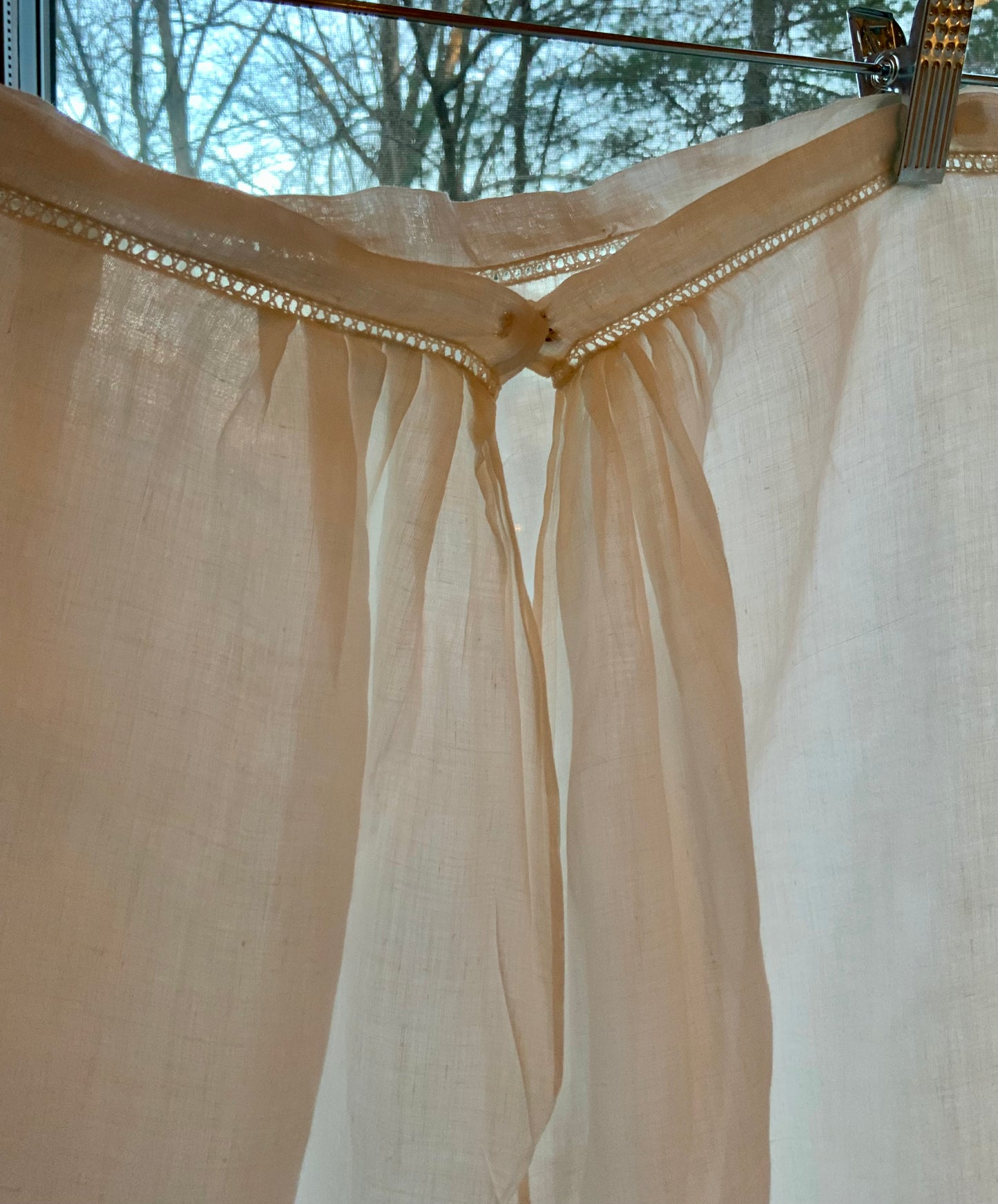 Antique Edwardian Cotton Bloomers c.1905–1915 | Filet Lace Ribbon Hem | Hand Monogram “AB” | Split Drawers Lingerie-ED69