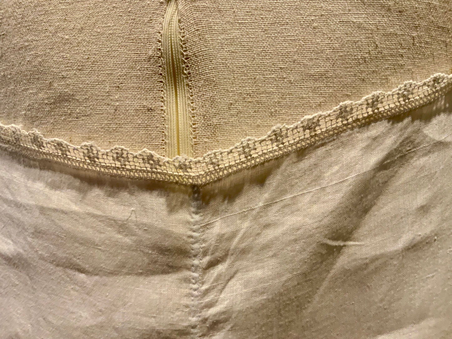 Antique Slip Dress - Filet Lace - Embroidered Initials E C - 1920 - 20C