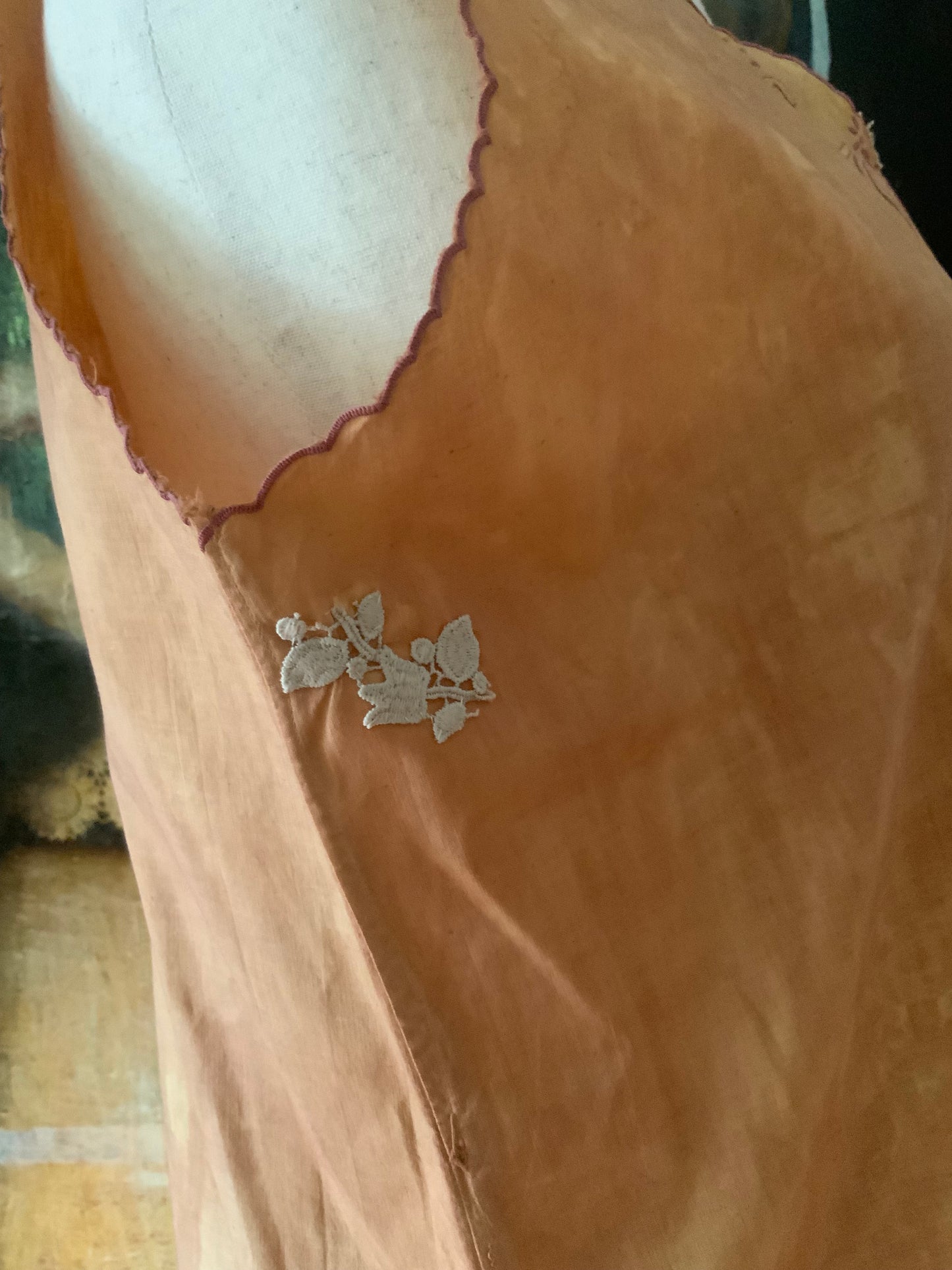 Antique Cotton Nightgown Purple Embroidery - 1910 - ED7