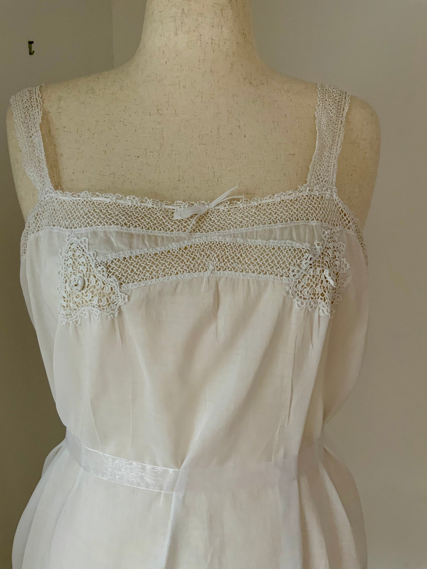 Edwardian White Cotton Teddy | 1910s Crochet Lace Step-In Chemise | Antique  Lingerie-ED54