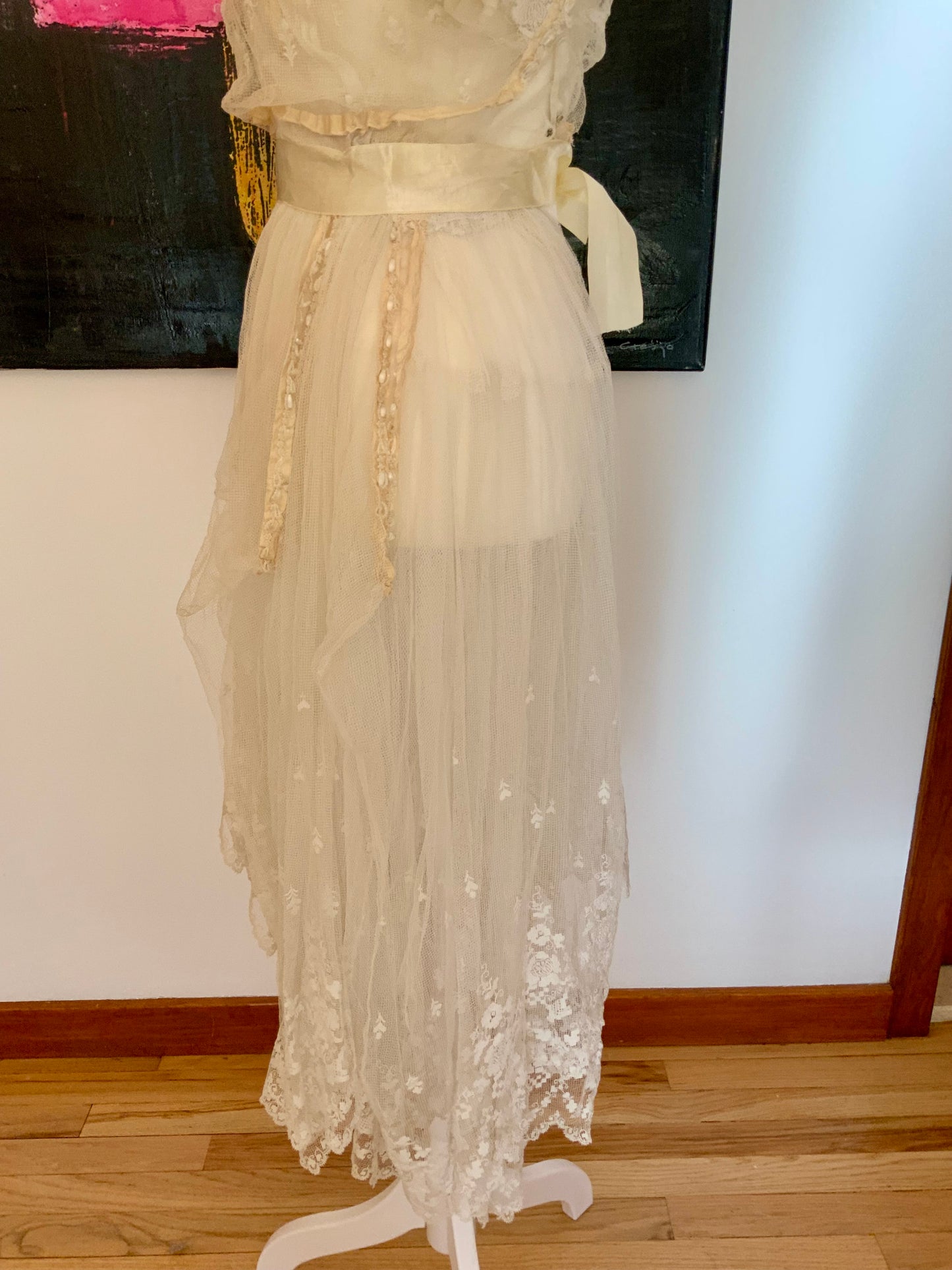 Antique Tulle Dress -Filet Lace – Early 1900s – ED40