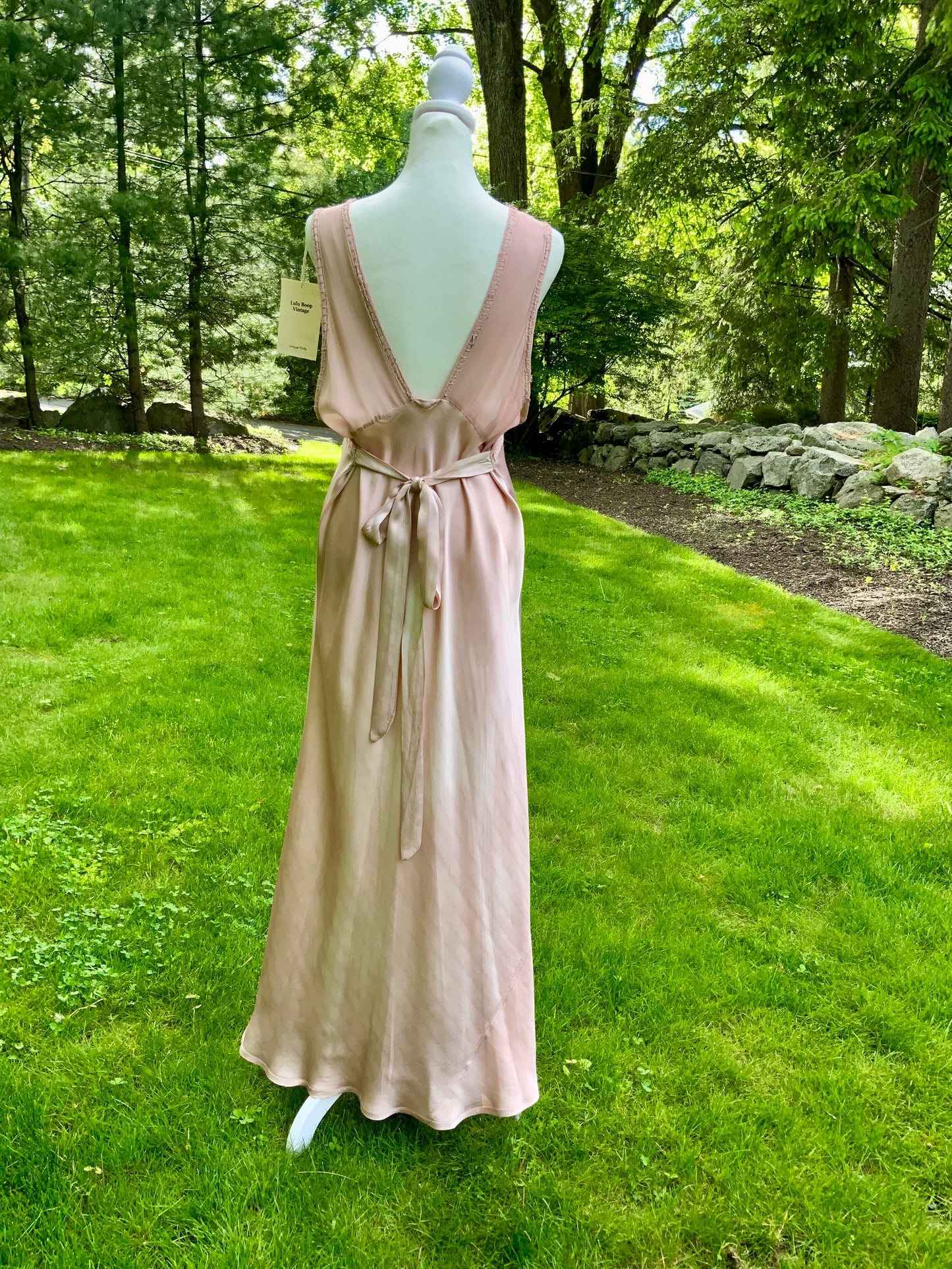 One of a Kind Hand Dyed 1930s Silk Satin Gown | Peach Nude Antique Slip Dress-30CE