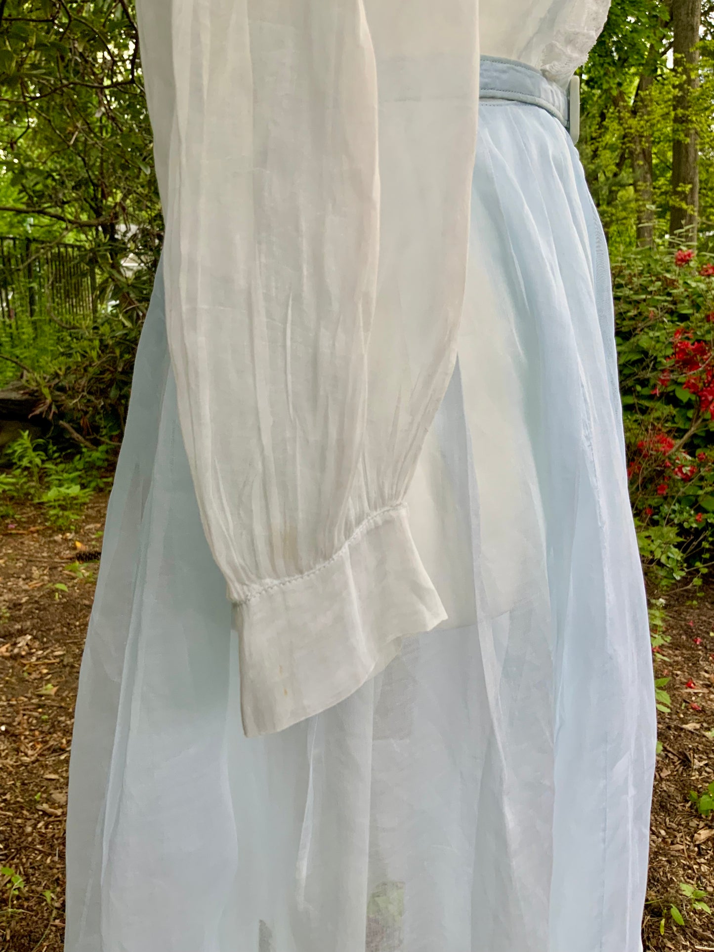 Late 1930s 1940s Sheer Blue Cotton Organdy Dress Romantic Lingerie Style Dress-30CR