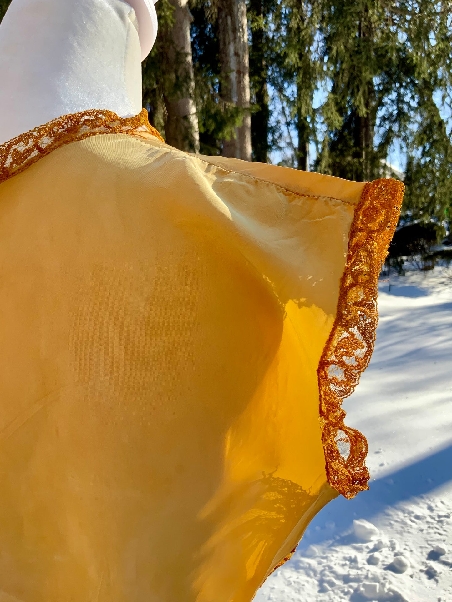 Hand-Dyed 1930s–40s Silk Chiffon Lace Nightgown – Golden Sunset-30BD