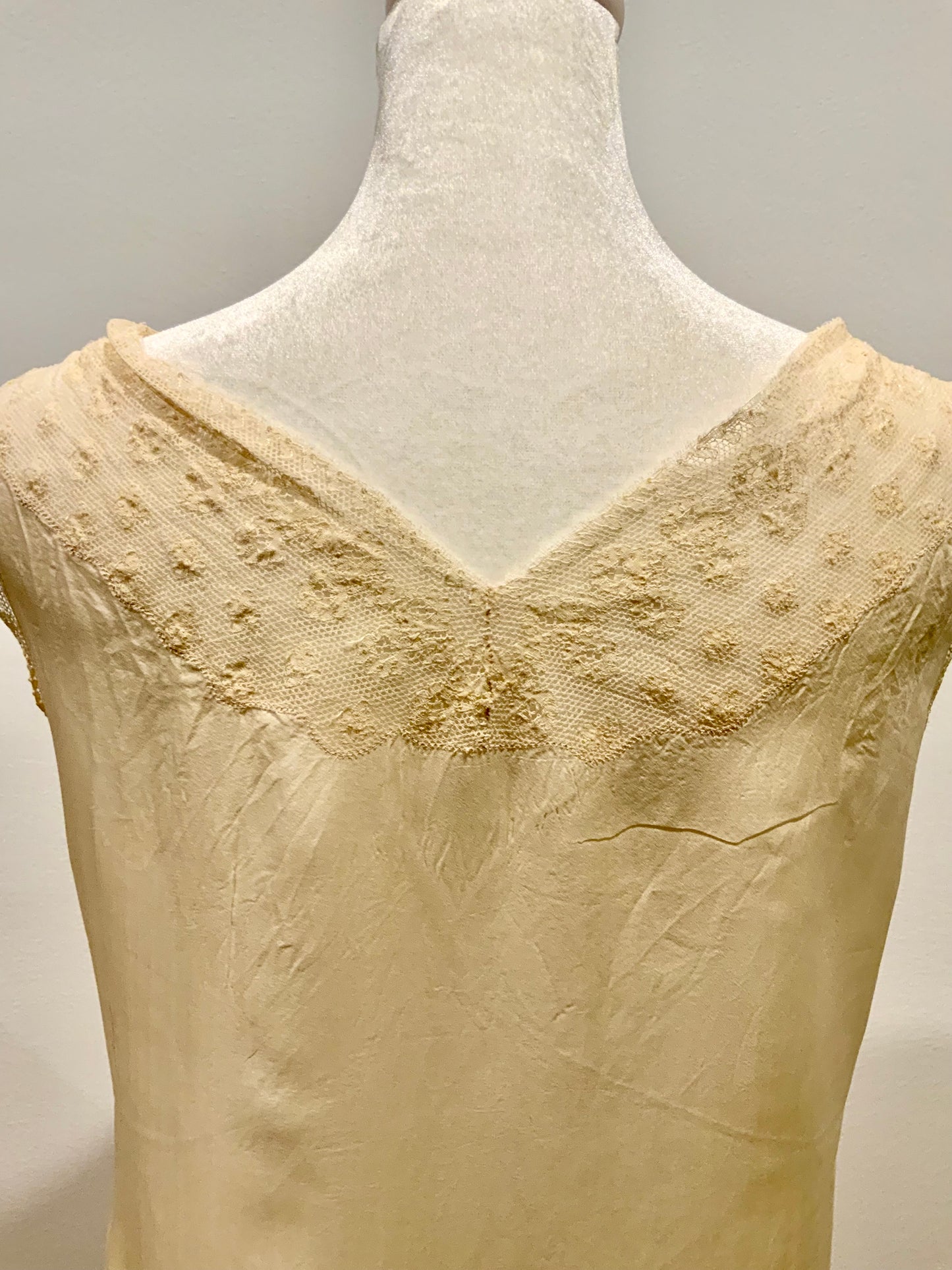1920s–30s Pure Silk Lace Bias Cut Bridal Nightgown | Antique Monogrammed Trousseau Dress-20AV