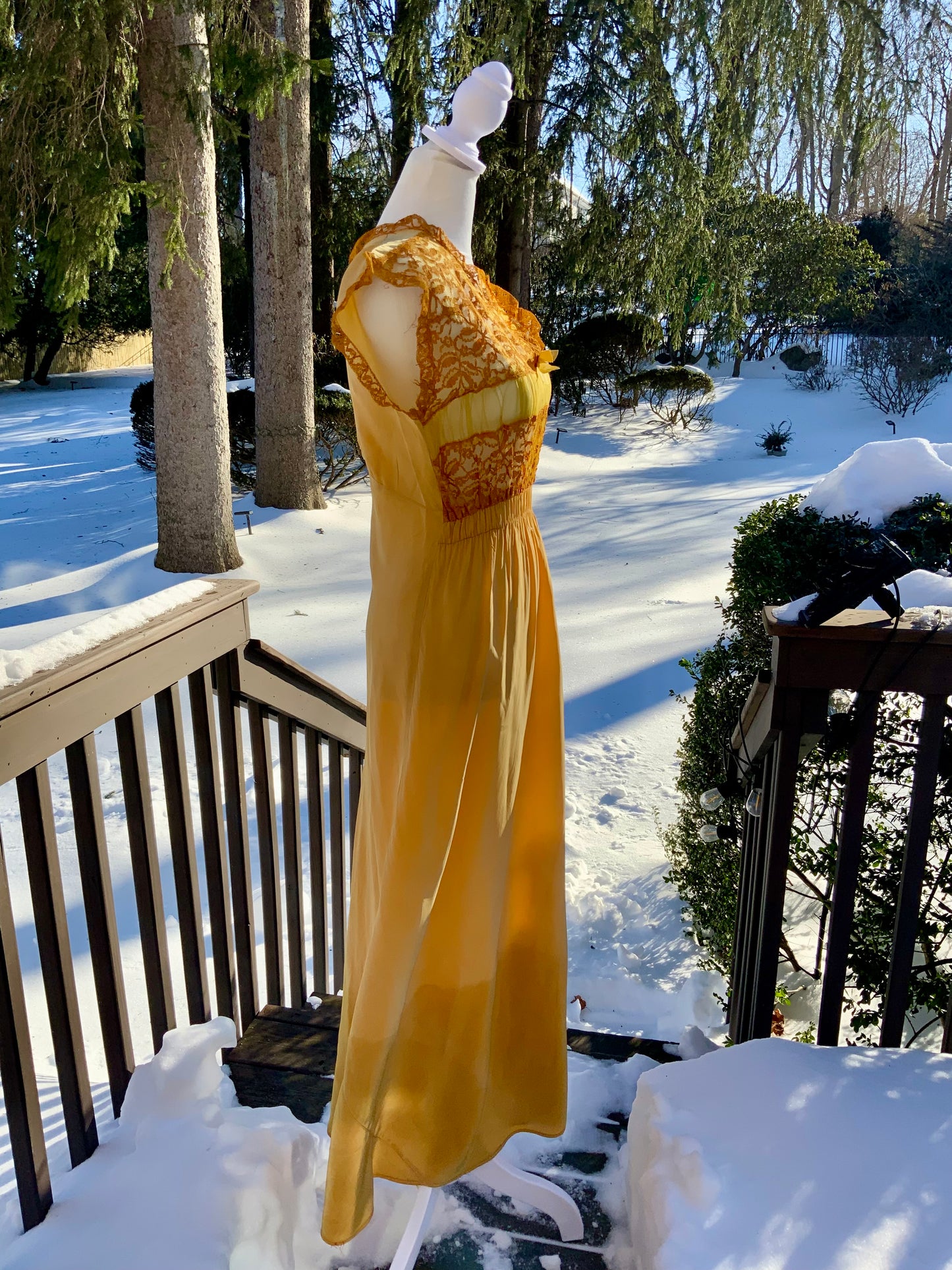 Hand-Dyed 1930s–40s Silk Chiffon Lace Nightgown – Golden Sunset-30BD