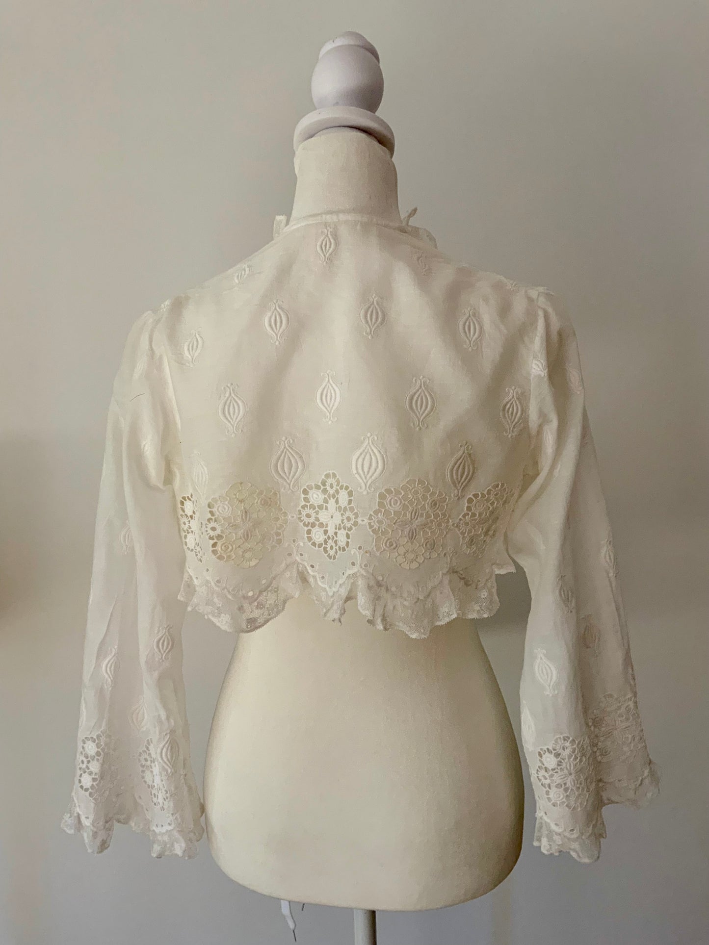 Antique Edwardian Lace Bed Jacket – Whitework Cotton Lingerie Bodice-ED43