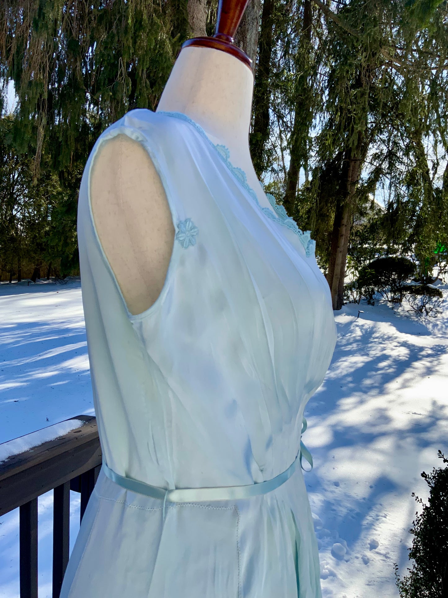 Antique 1930s Silk Chiffon Lingerie Gown – Hand Dyed Aqua -30BE