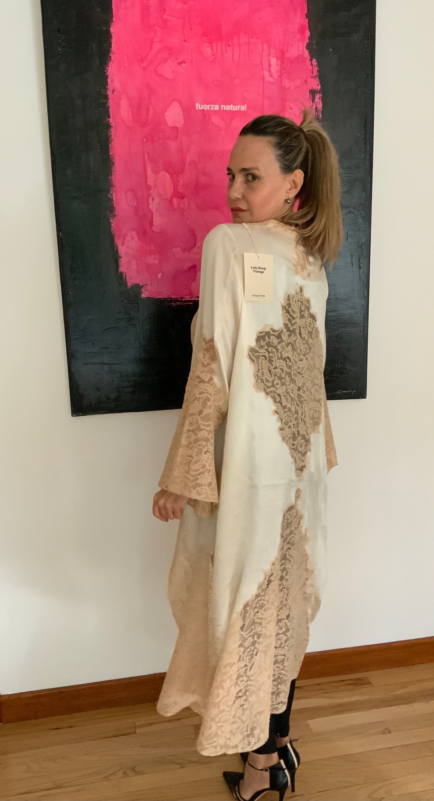 1930s Pure Silk & Lace Robe – Ivory Antique Peignoir with Hand – Luxury Vintage - 30AR