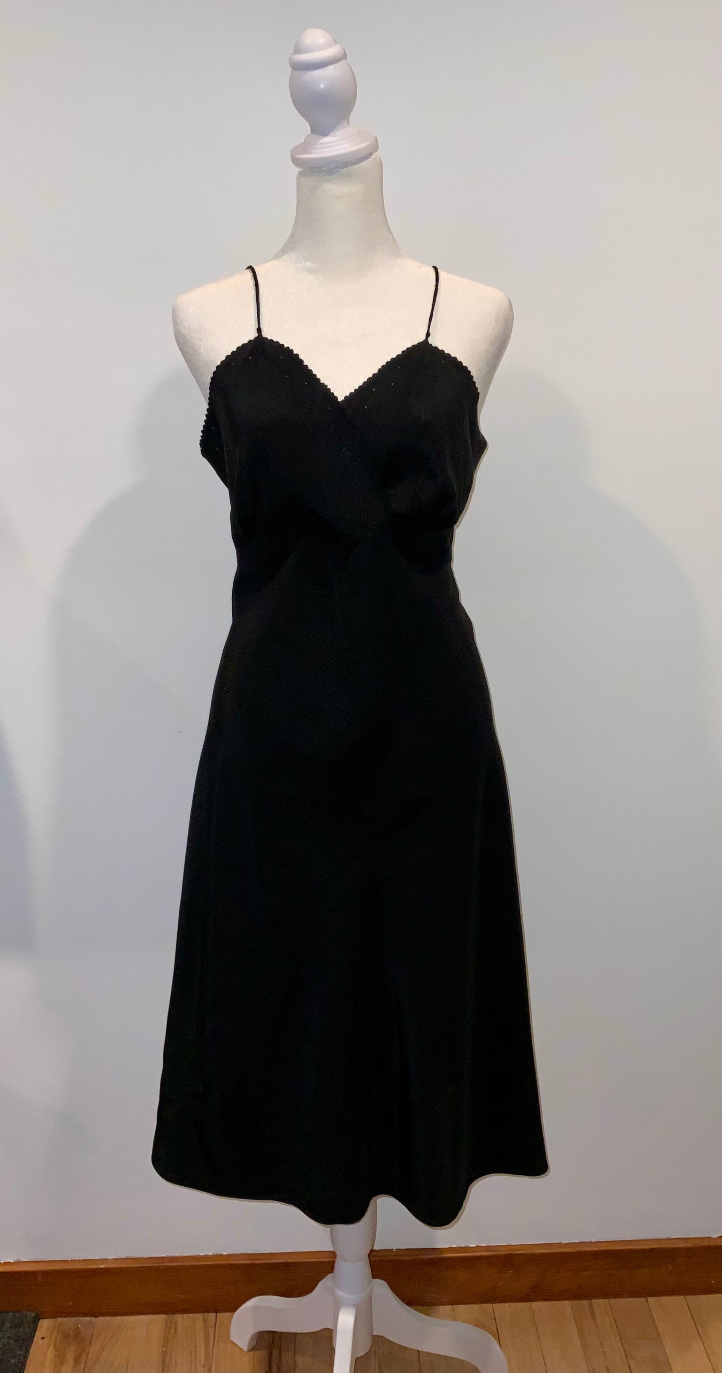 Rare 1940s Bias-Cut Black Silk Slip Dress | Old Hollywood Elegance-40AS