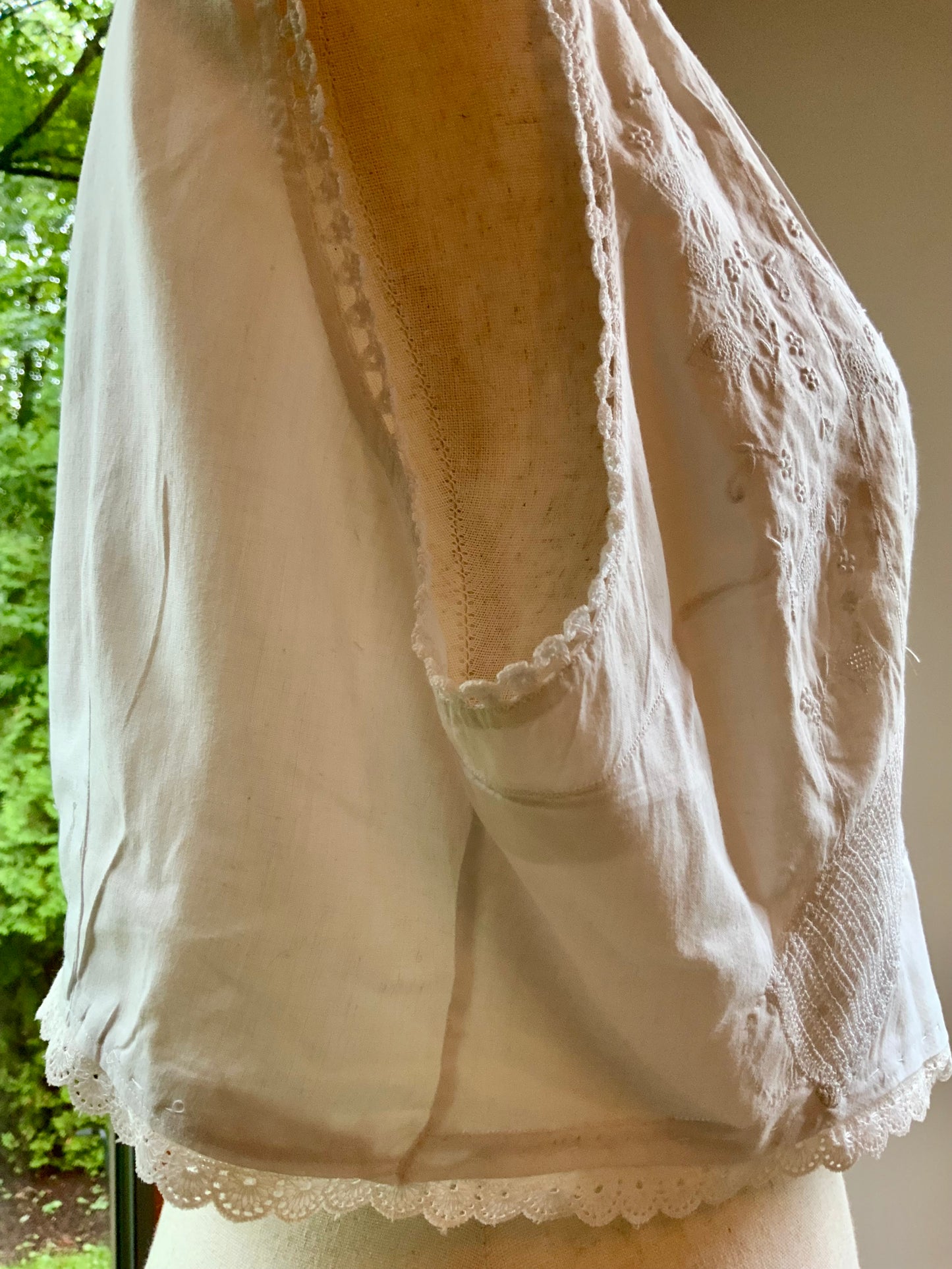 Antique Edwardian Corset Cover | Whitework Embroidery & Handmade Filet Crochet| XL-ED84