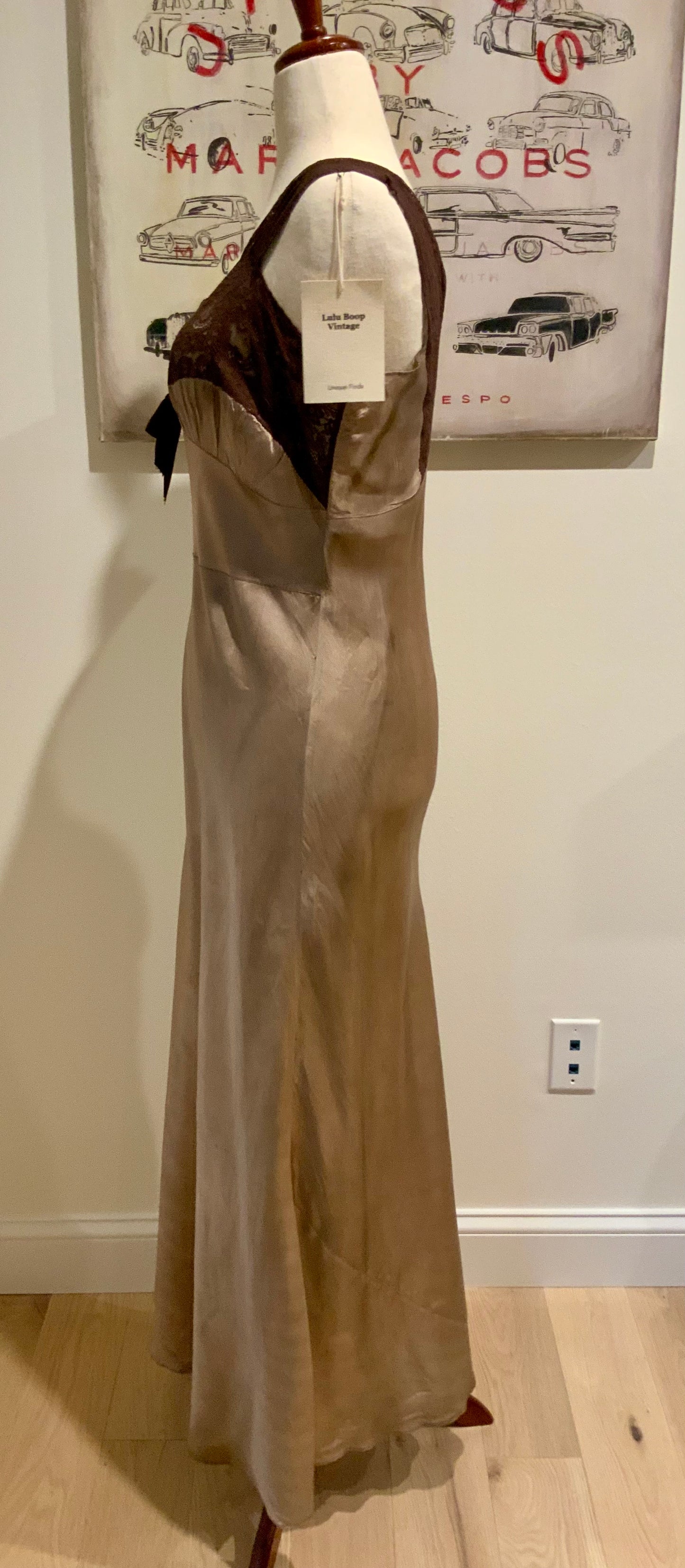Hand Dyed 1930s-40s Bias Cut Satin Slip Dress | Chocolate Lace | Old Hollywood Lingerie
-30CB