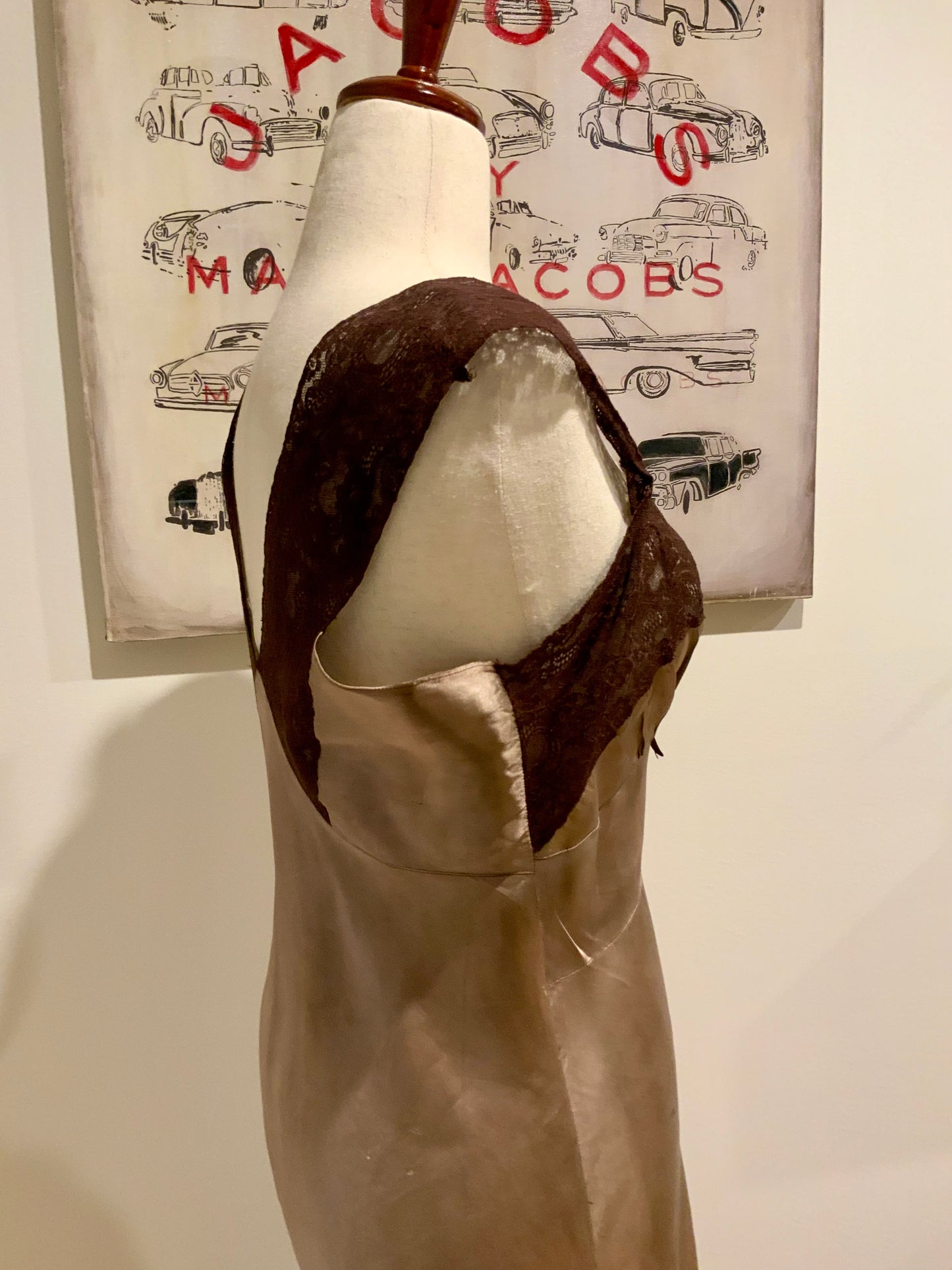 Hand Dyed 1930s-40s Bias Cut Satin Slip Dress | Chocolate Lace | Old Hollywood Lingerie
-30CB