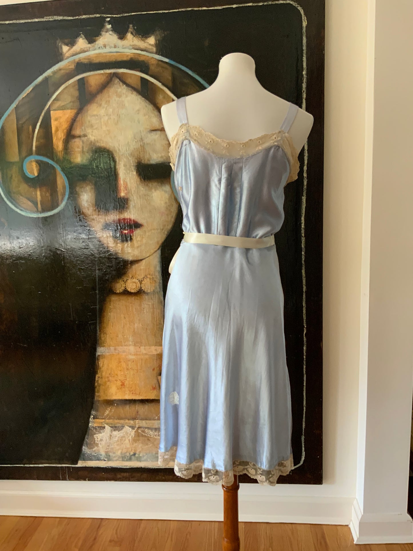 Light Blue satin Slip dress - 50s