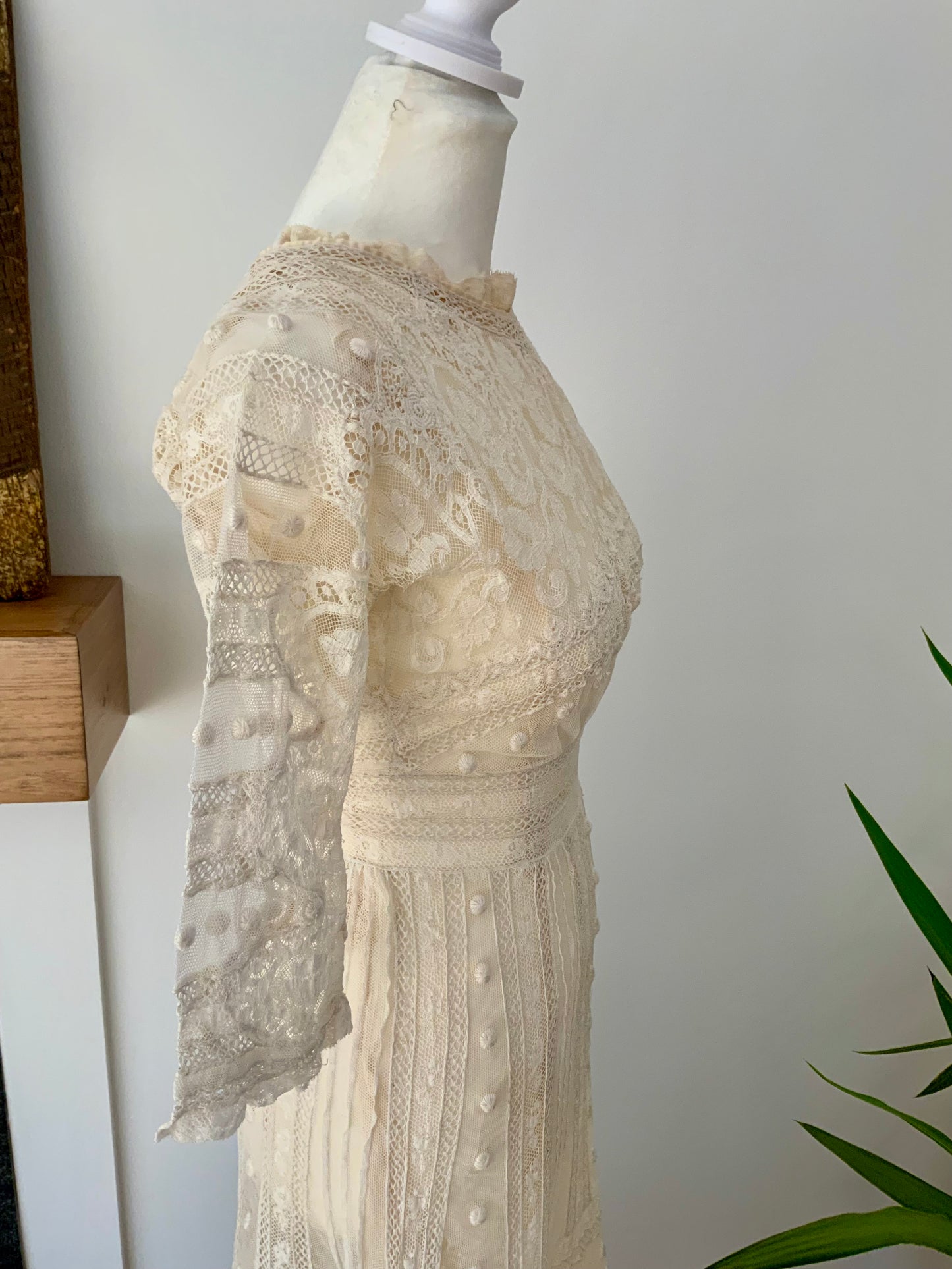 Antique Edwardian Bridal Lace Dress c. 1909–1914 | Cotton Net Wedding / Trousseau Gown-ED31