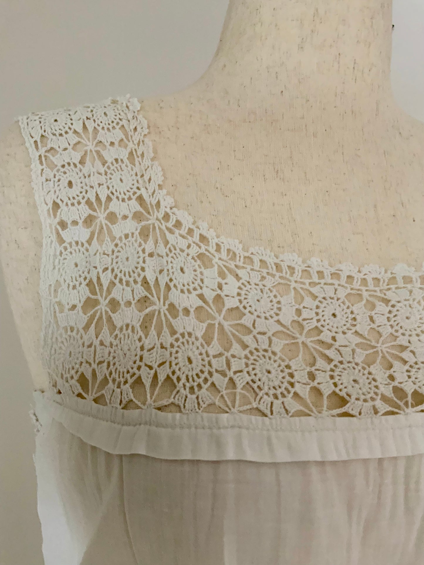 Edwardian White Cotton Lingerie Dress | 1910s Crochet Lace Tea Dress | Antique Summer Bridal Dress-ED55