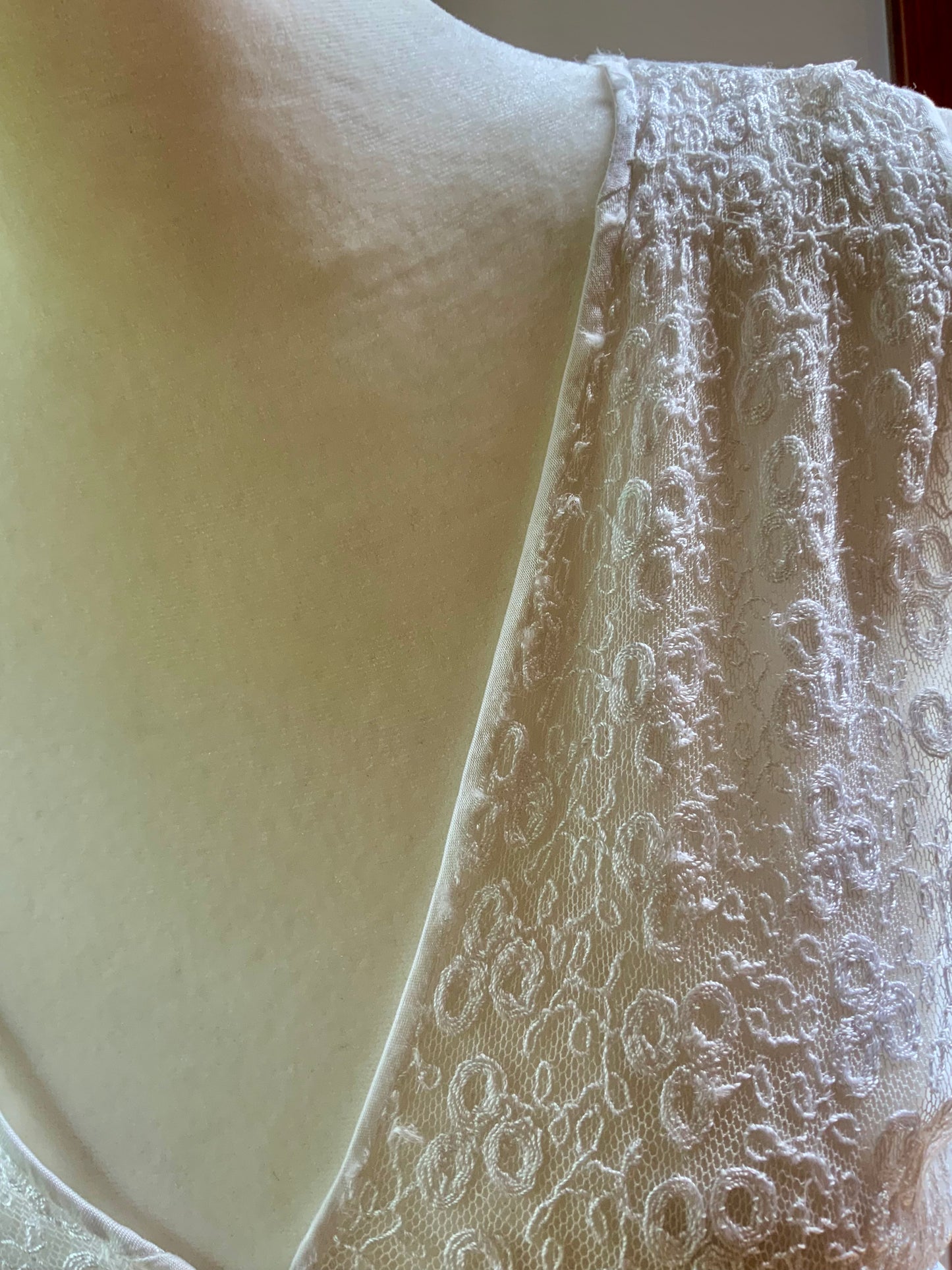 1930s Bridal Boudoir Gown | White Silk Satin Bias Cut Nightgown | Embroidered Lace Bodice | Old Hollywood Lingerie-30DH