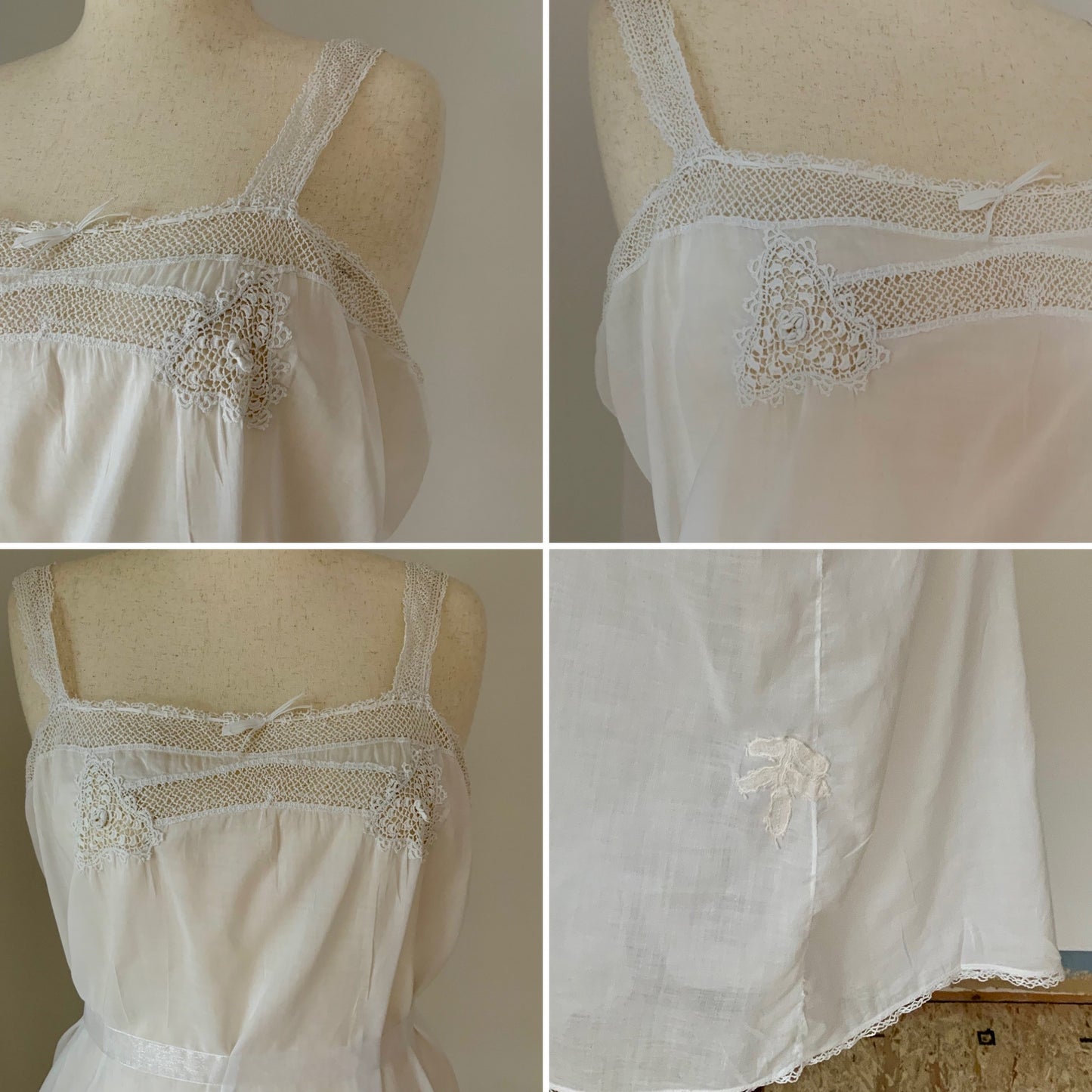 Edwardian White Cotton Teddy | 1910s Crochet Lace Step-In Chemise | Antique  Lingerie-ED54