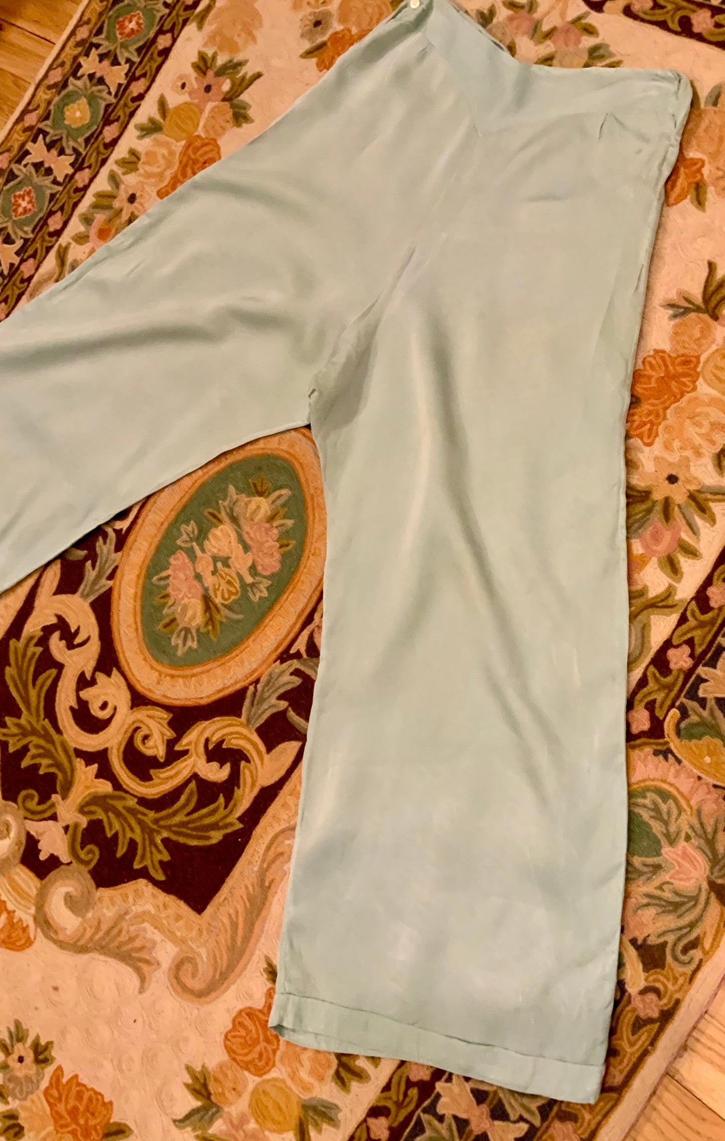 1930s Silk Pajama Pants – Pale Jade Vintage Lounge Trousers - 30AX