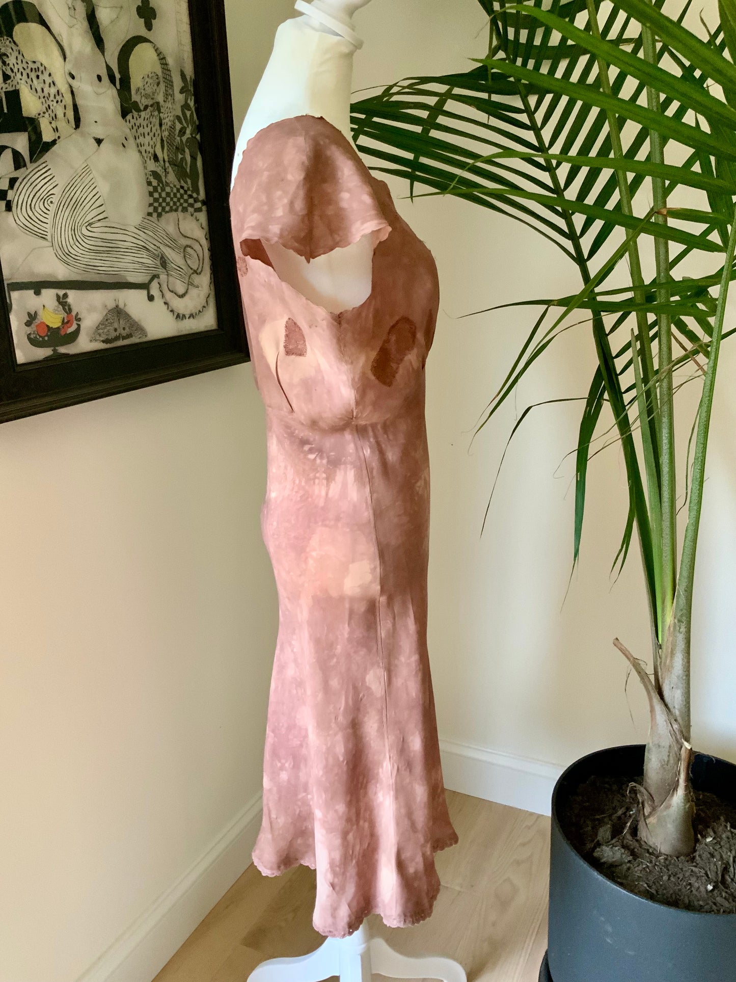 1930s Hand Dyed Silk Dress | Artistically Restored Vintage Lace Appliqué Dress-30DE