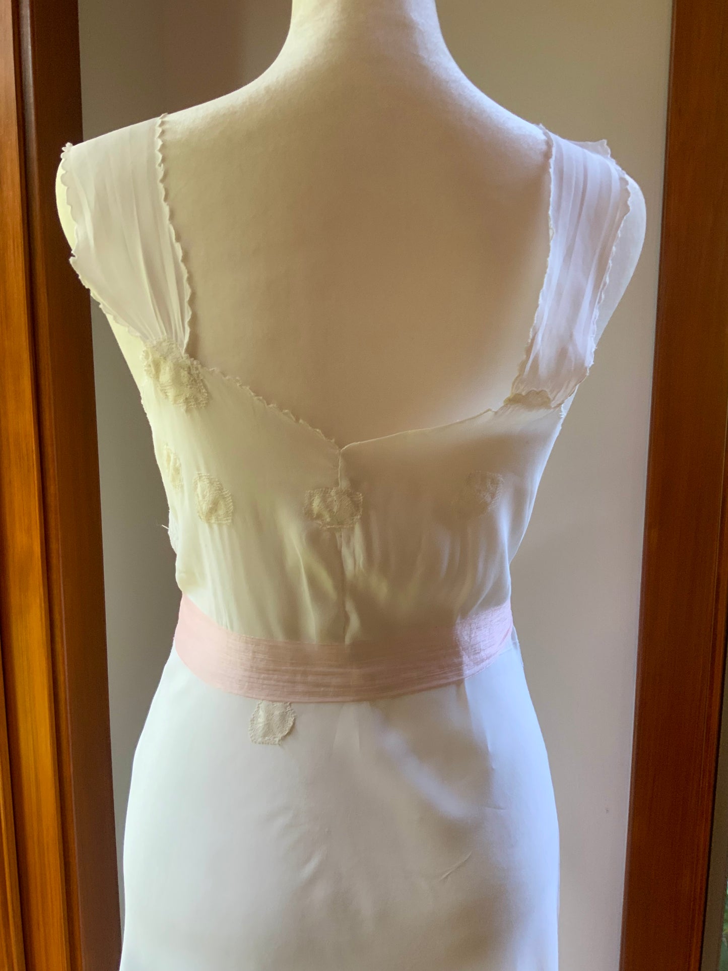 1930s Reimagined Silk Satin Bridal Slip Dress | Restored Antique Boudoir Gown with Hand-Applied Vintage Lace-30LM