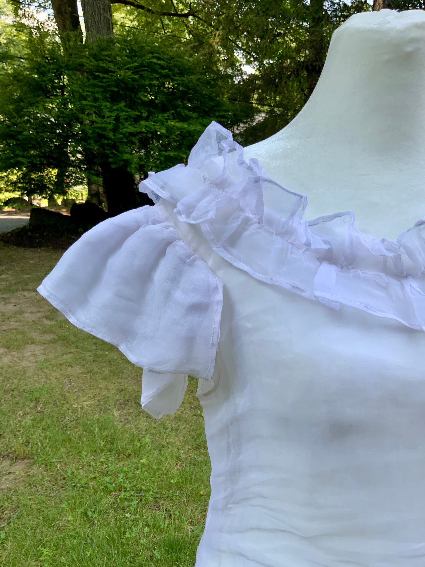 Rare 1930s White Organza Evening Gown.Ethereal Ruffle Hem Formal Dress. Romantic Bridal Gown-30DO