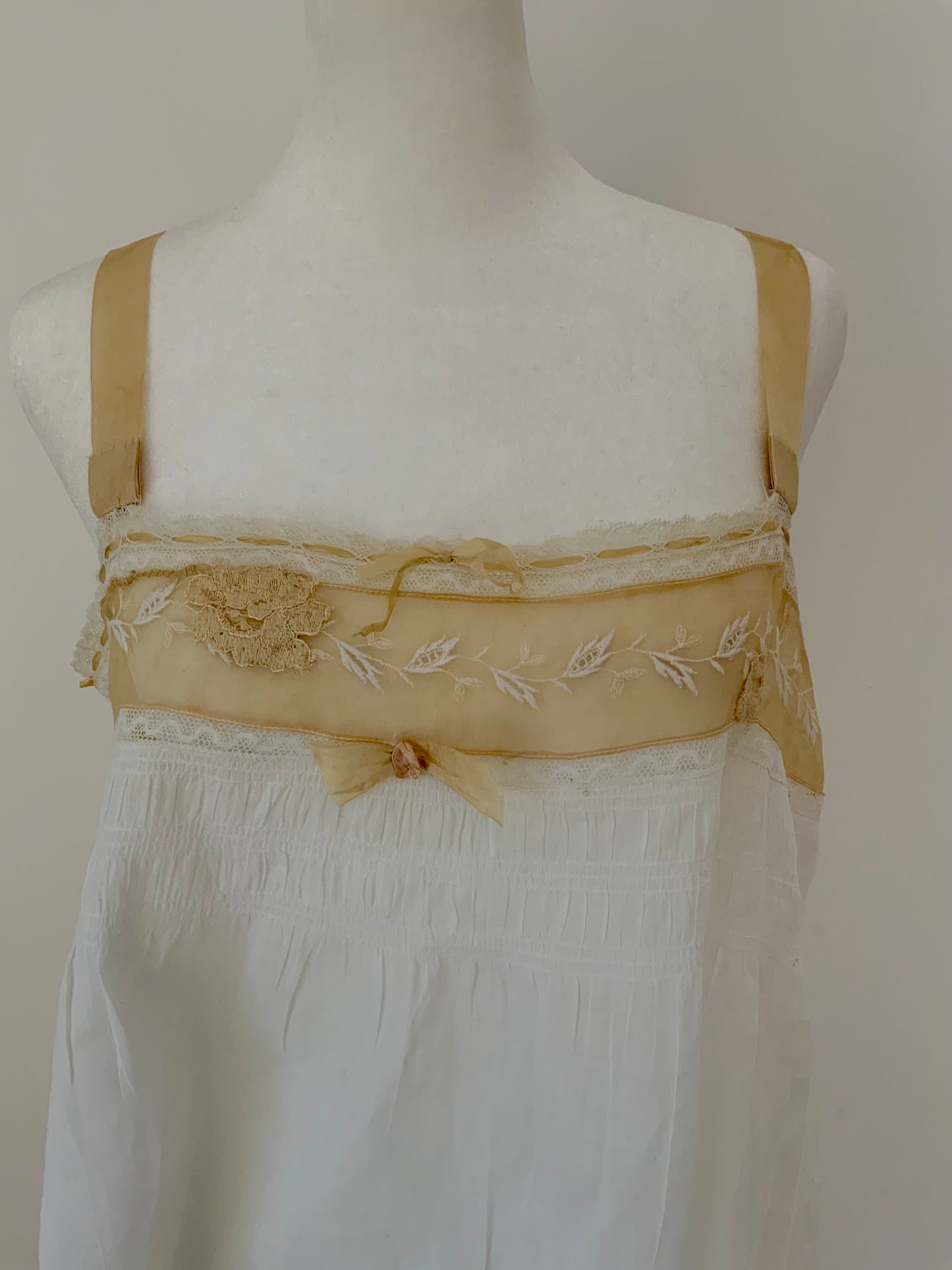 Edwardian Cotton Batiste Teddy | Antique Embroidered Sheer Band Step-In with Lace Appliqué-ED53
