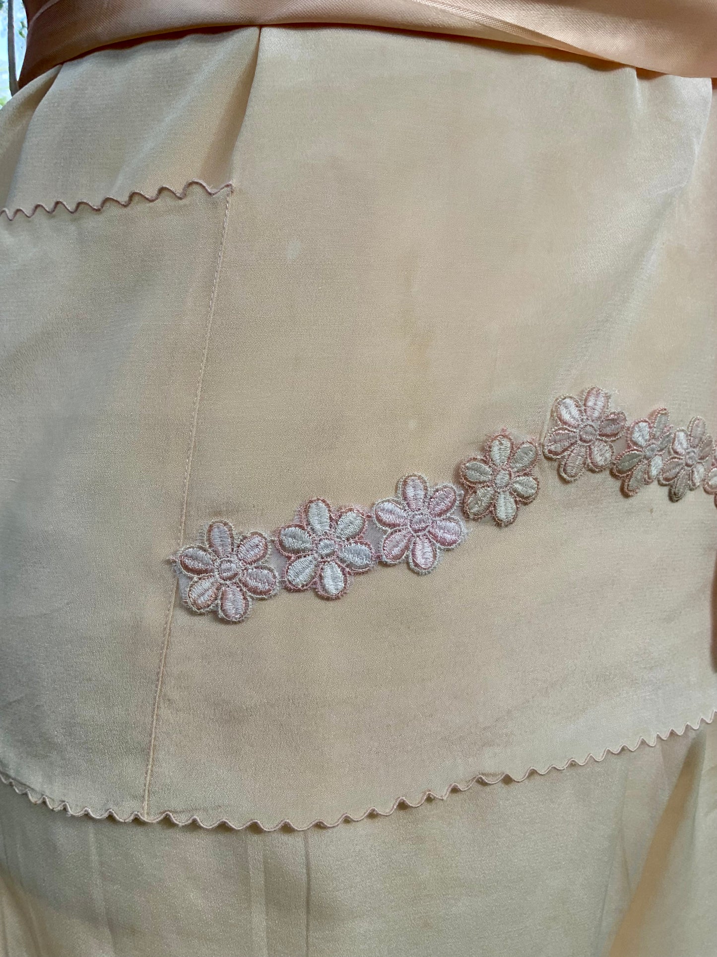 1920s–1930s Pure Silk Peach Pajama | Hand Restored with Vintage Floral Appliqués & Satin Ribbon | One-of-a-Kind Collectible Loungewear- 20AJ