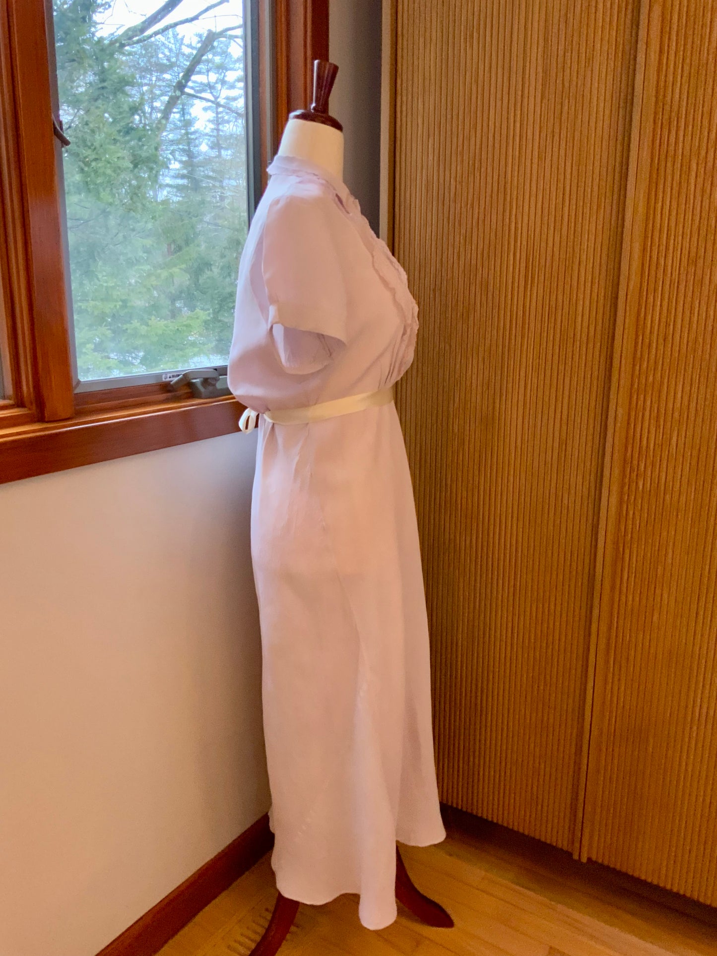 Authentic 1930s Bias Cut Satin Nightgown Hand Dyed Lilac Original Belt Vintage Lingerie Dress
 - 30K