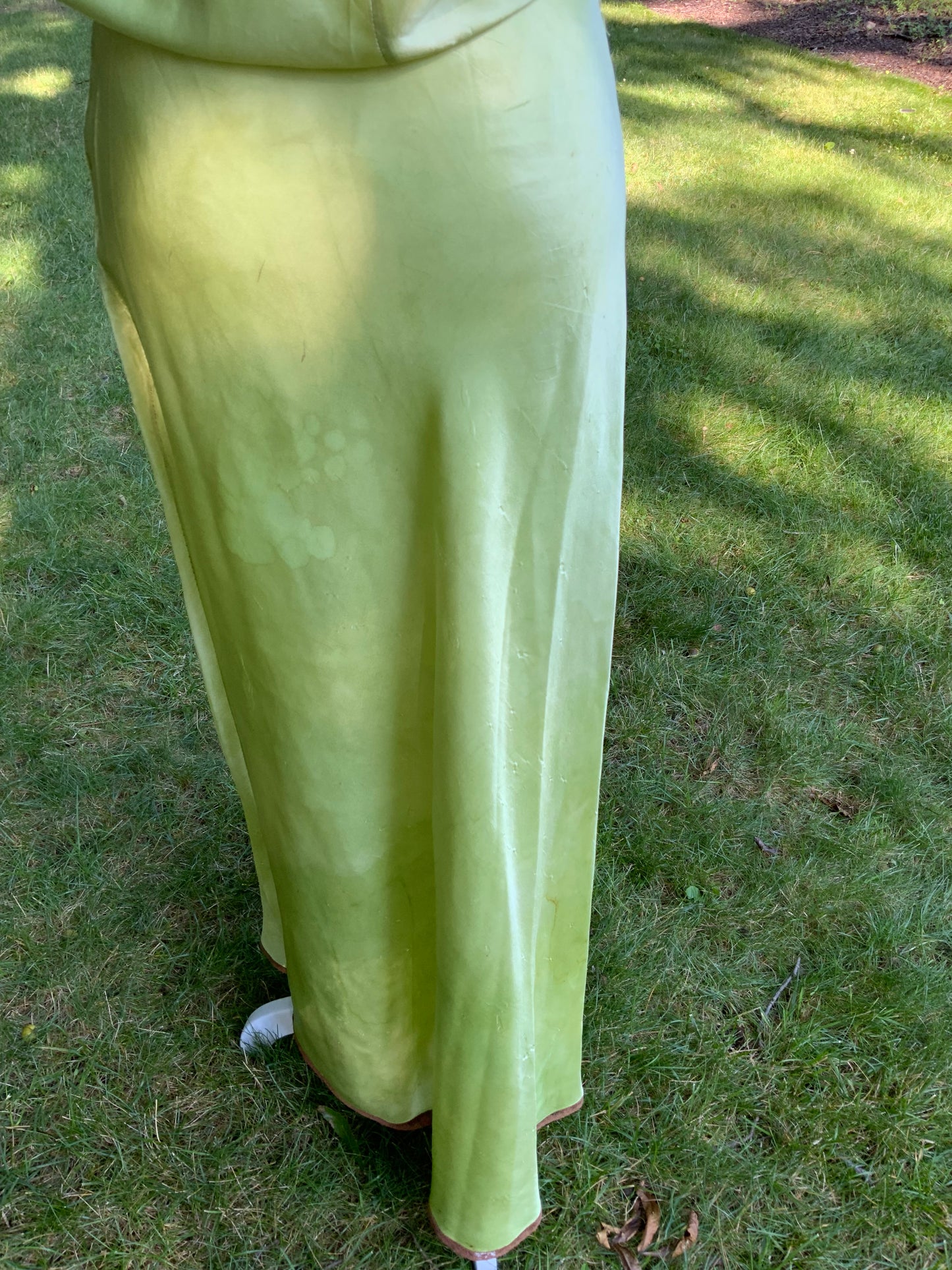 Hand Dyed Antique Silk Slip Dress Chartreuse Green Artist Reimagined 1930s 1940s Silk Nightgown One of a Kind Wearable Art-40C