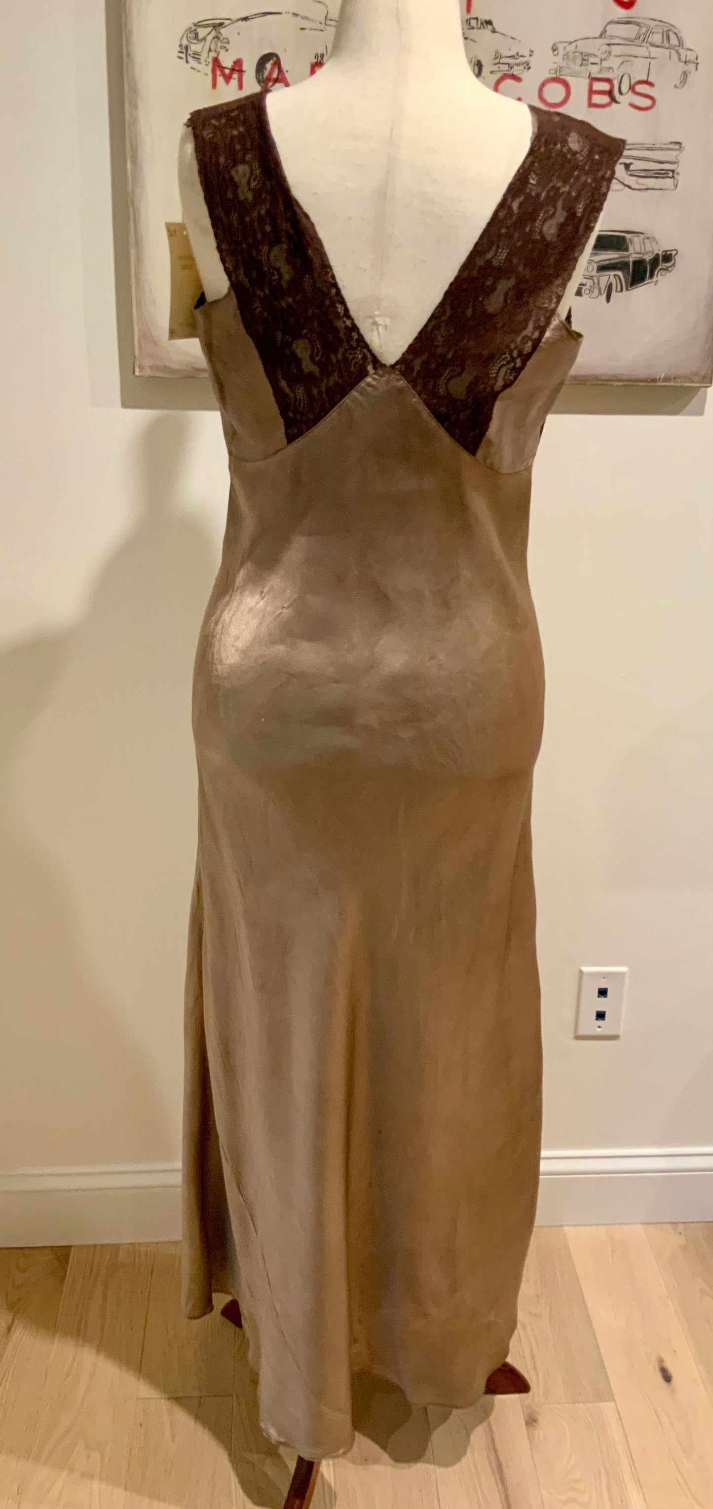 Hand Dyed 1930s-40s Bias Cut Satin Slip Dress | Chocolate Lace | Old Hollywood Lingerie
-30CB