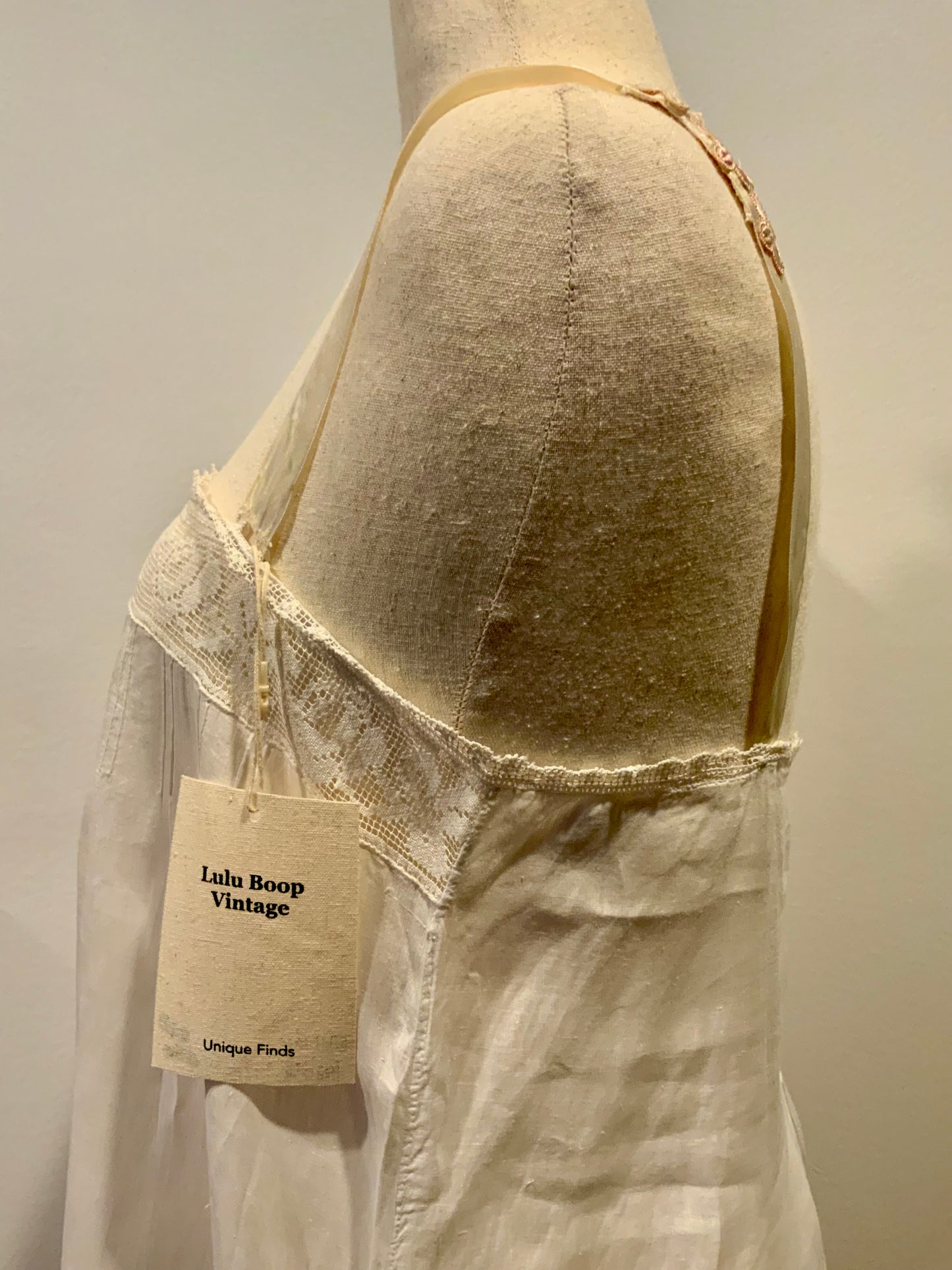 Antique Slip Dress - Filet Lace - Embroidered Initials E C - 1920 - 20C