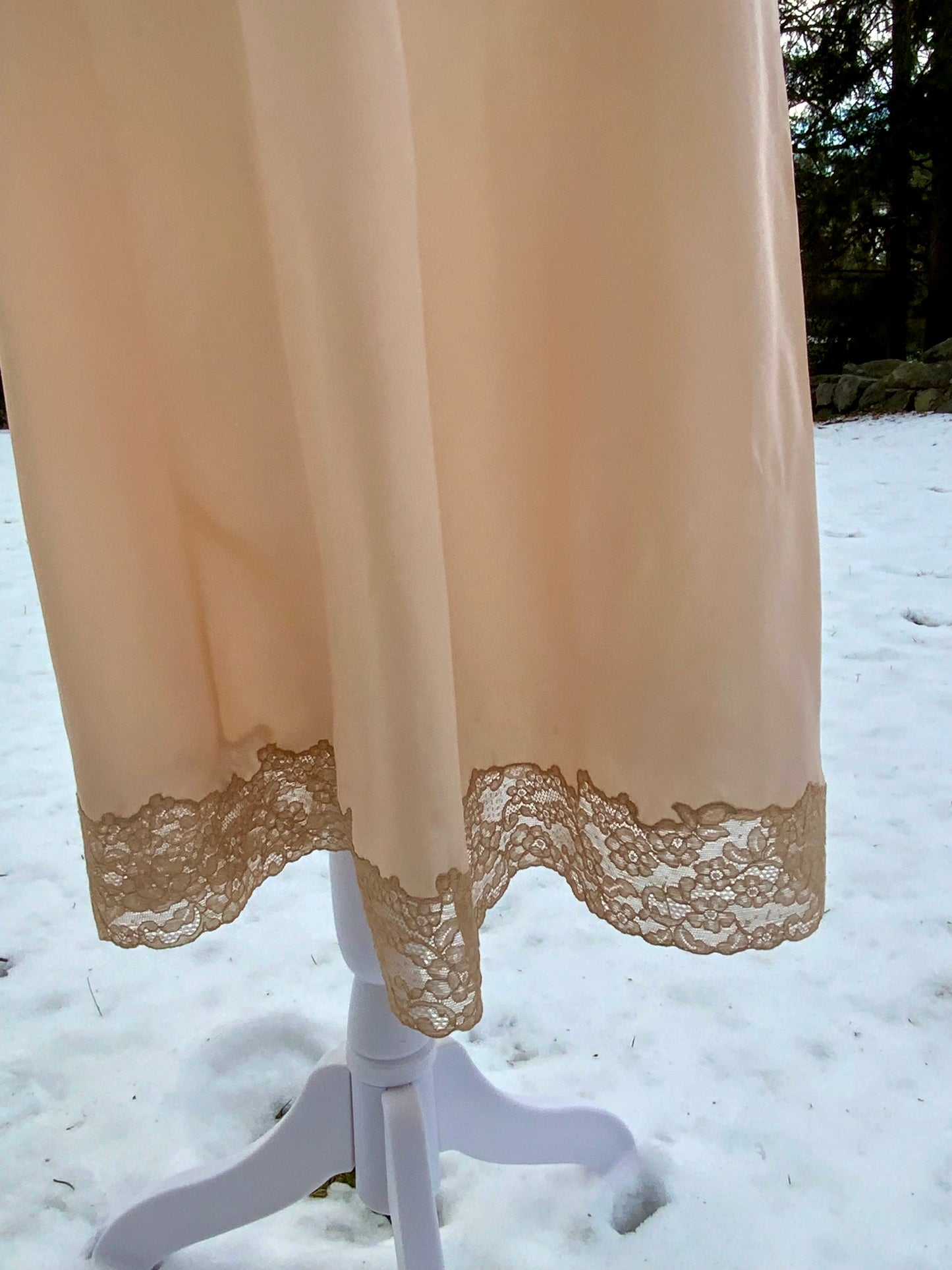 Late 1930s True Silk Peach Slip Dress with Lace Bodice | Bias Cut Antique Lingerie-40AR