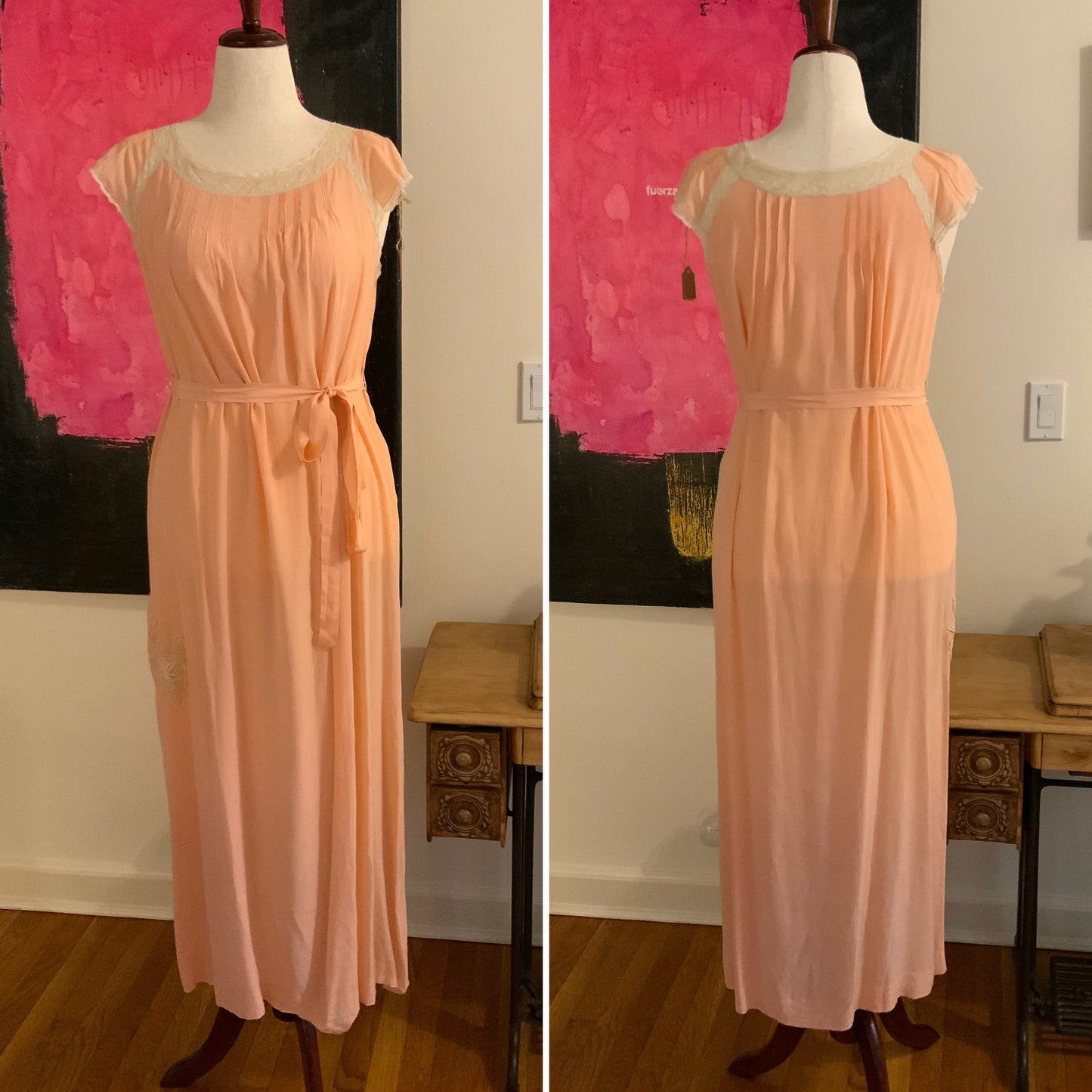 Silk Bridal Nightgown Peach - 20s